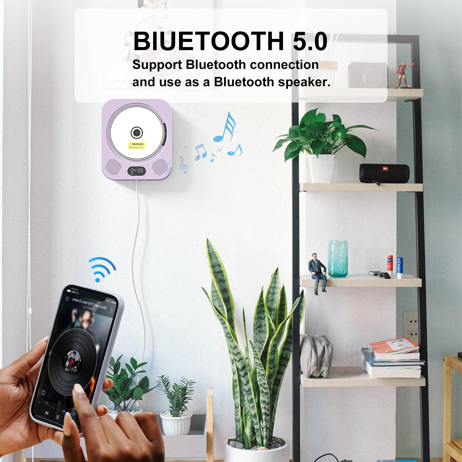 Kpop Purple Cd Player,Wired Cd Players For Home,Desktop/Wall Cute Bluetooth Speakers With Ir Remote Control,Fm Radio/Cd Music Ti