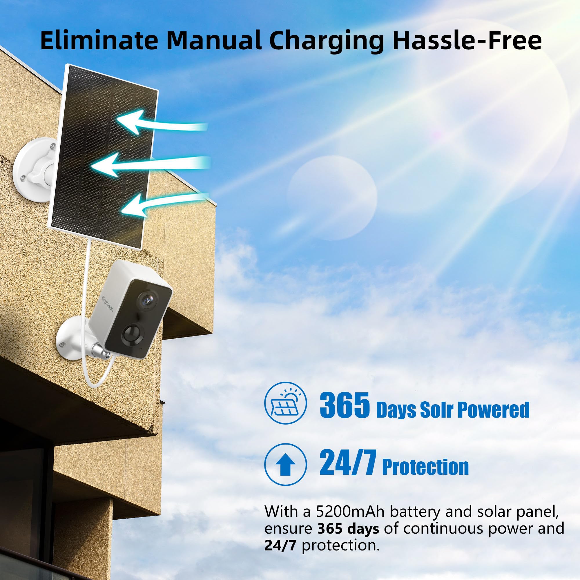 Septekon 2K Security Cameras Wireless Outdoor, Solar Camera For Home Security, Battery Powered Camera With Two Spotlights, Pir M