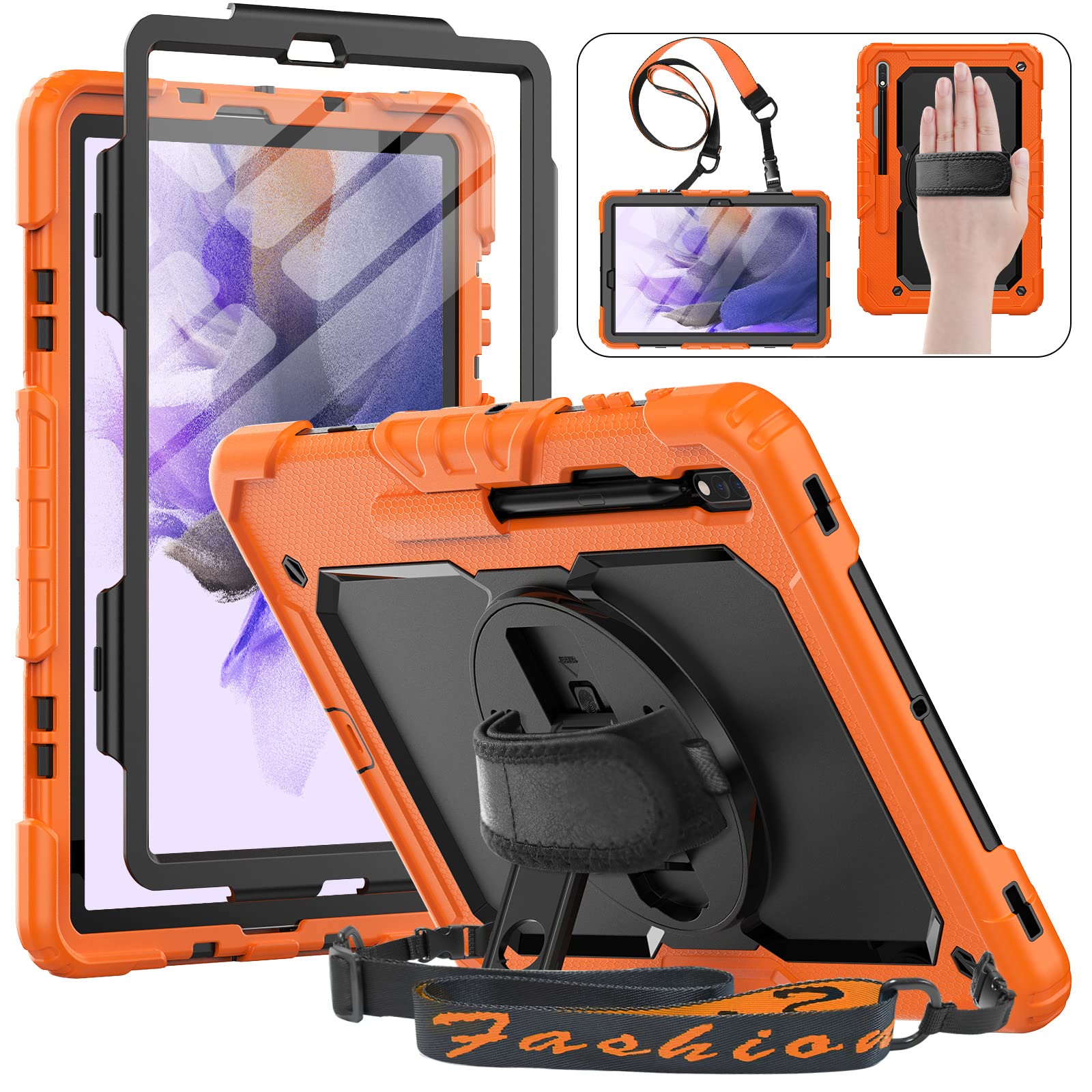 HXCASEAC Case for Samsung Galaxy Tab S7 FE 5G 12.4 inch, Protective with Screen Protector/Hand Strap/S Pen Holder, Heavy Duty De