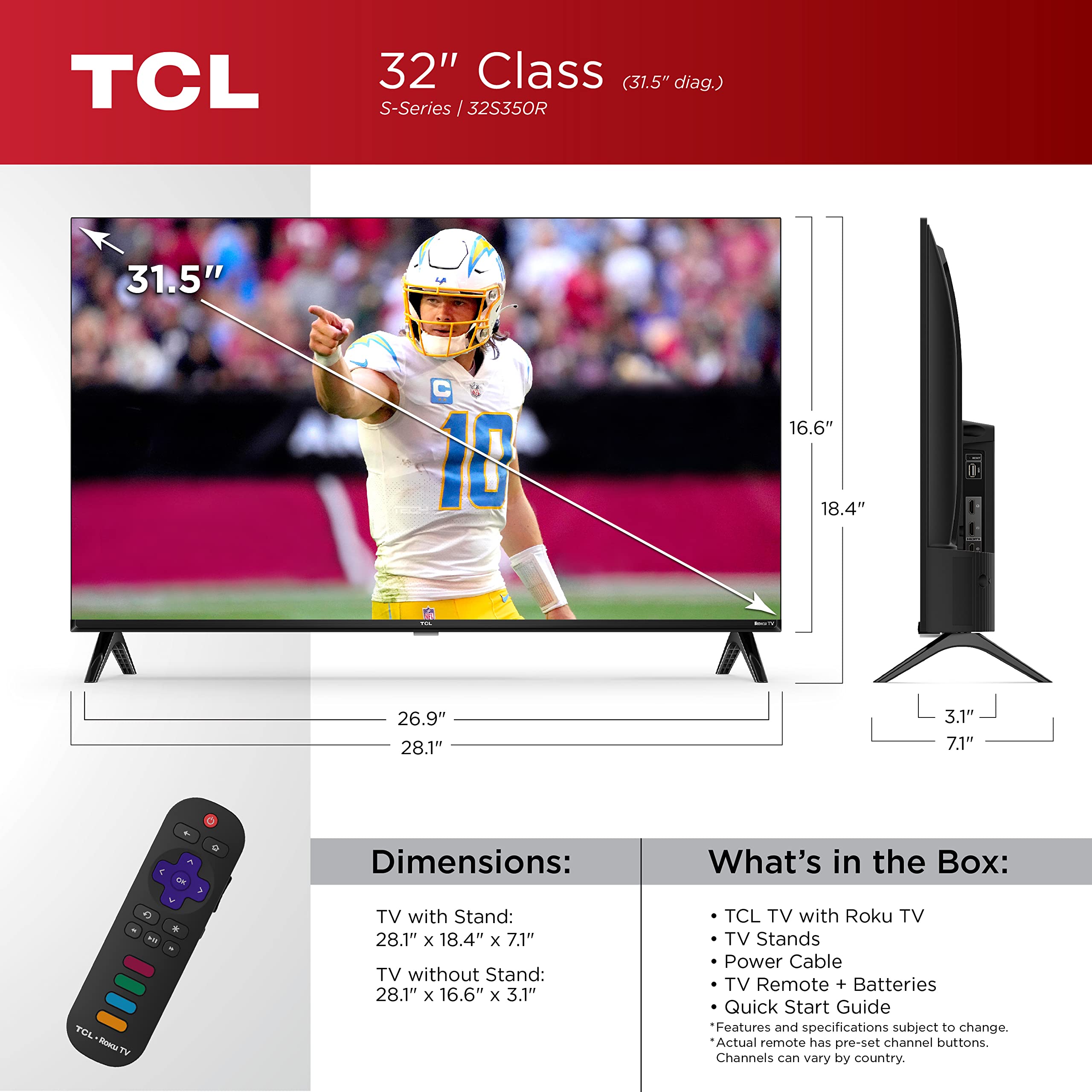 Tcl 32 Inch Class S3 1080P Led Smart Tv With Roku Tv (32S350R, 2023 Model), Compatible With Alexa, Google Assistant, And Apple H
