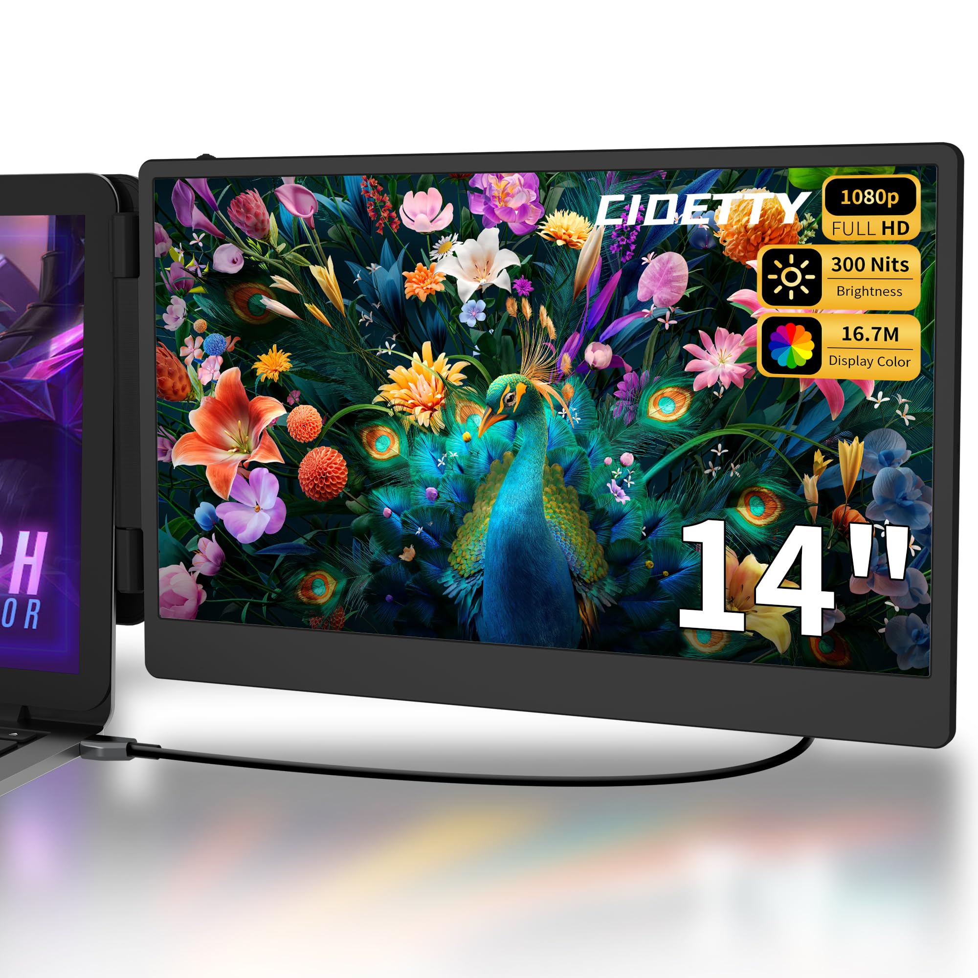 Laptop Screen Extender Portable Monitor, Dual Monitor Extender For Laptop, 14'' Screen 1080P Fhd Display, Fit For 13 17'' Laptop