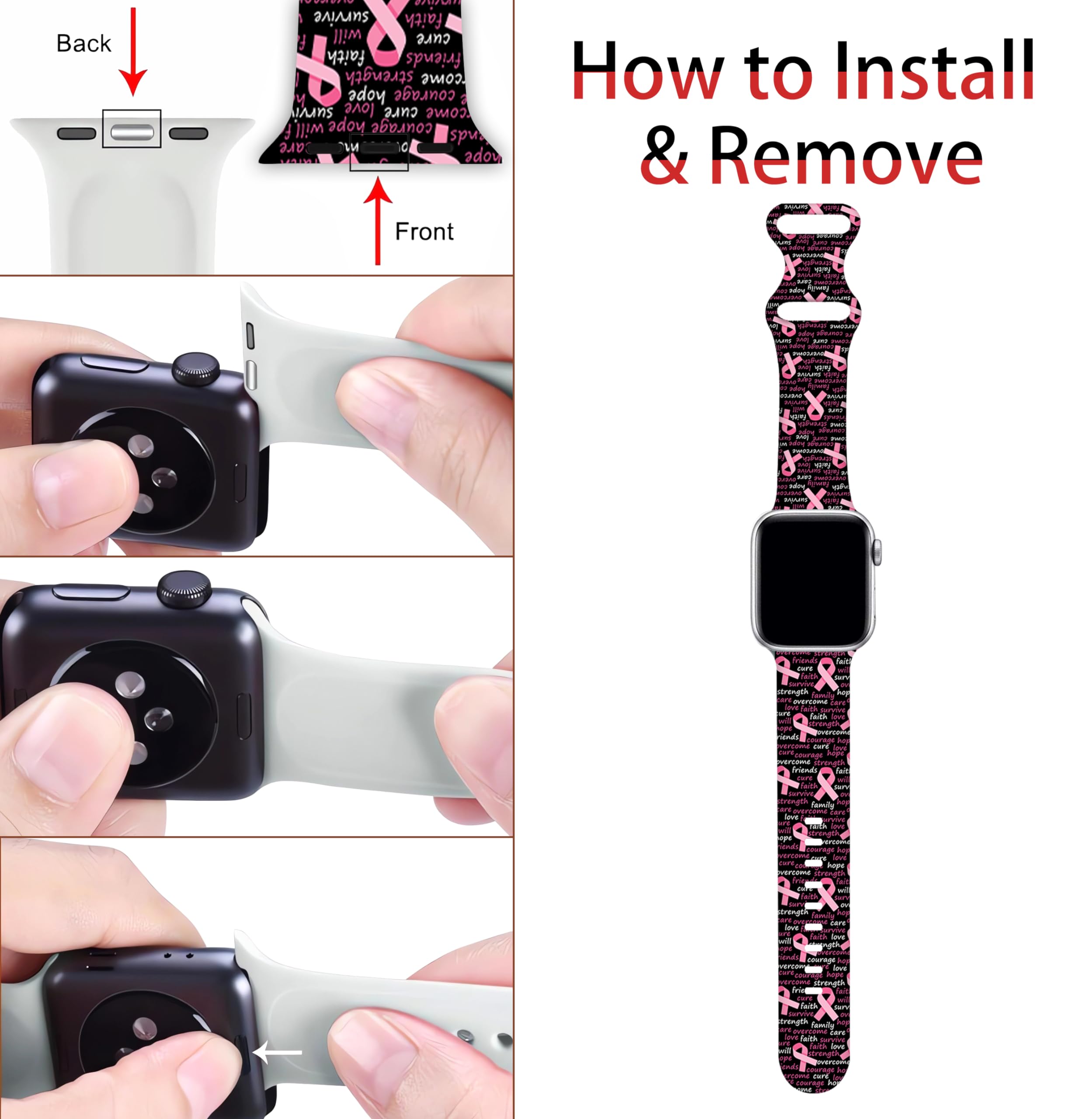 Bacdoilq Breast Cancer Awareness Smartwatch Bands Pink Ribbon Watch Band Compatible With Watch 38Mm/40Mm/41Mm Soft Silicone Stra