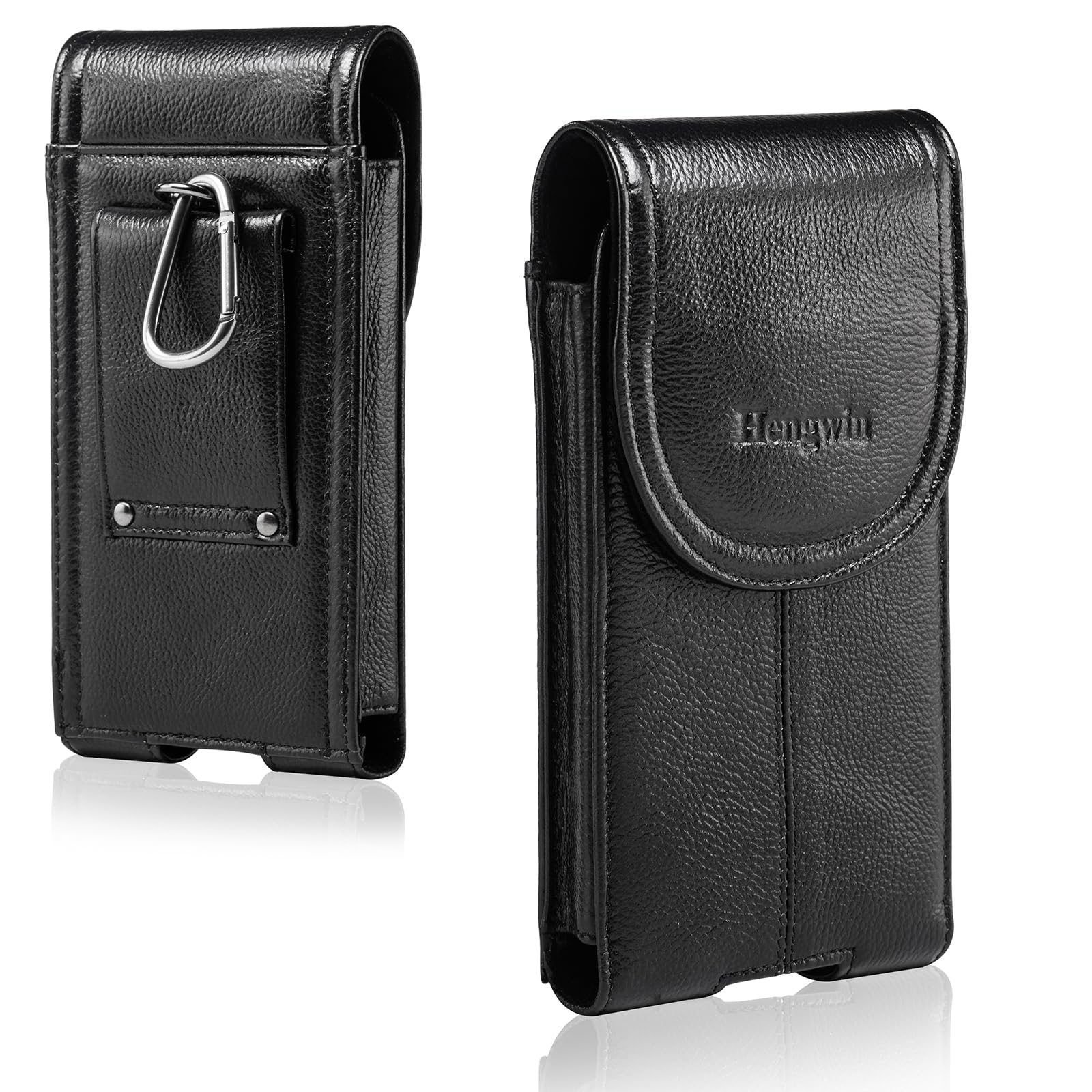 Hengwin Genuine Leather Phone Pouch Fits for iPhone 16 Pro Max 15 Plus 14 Pro Max Samsung Galaxy A54 A12 Note 20 9 8 S23 Plus S2