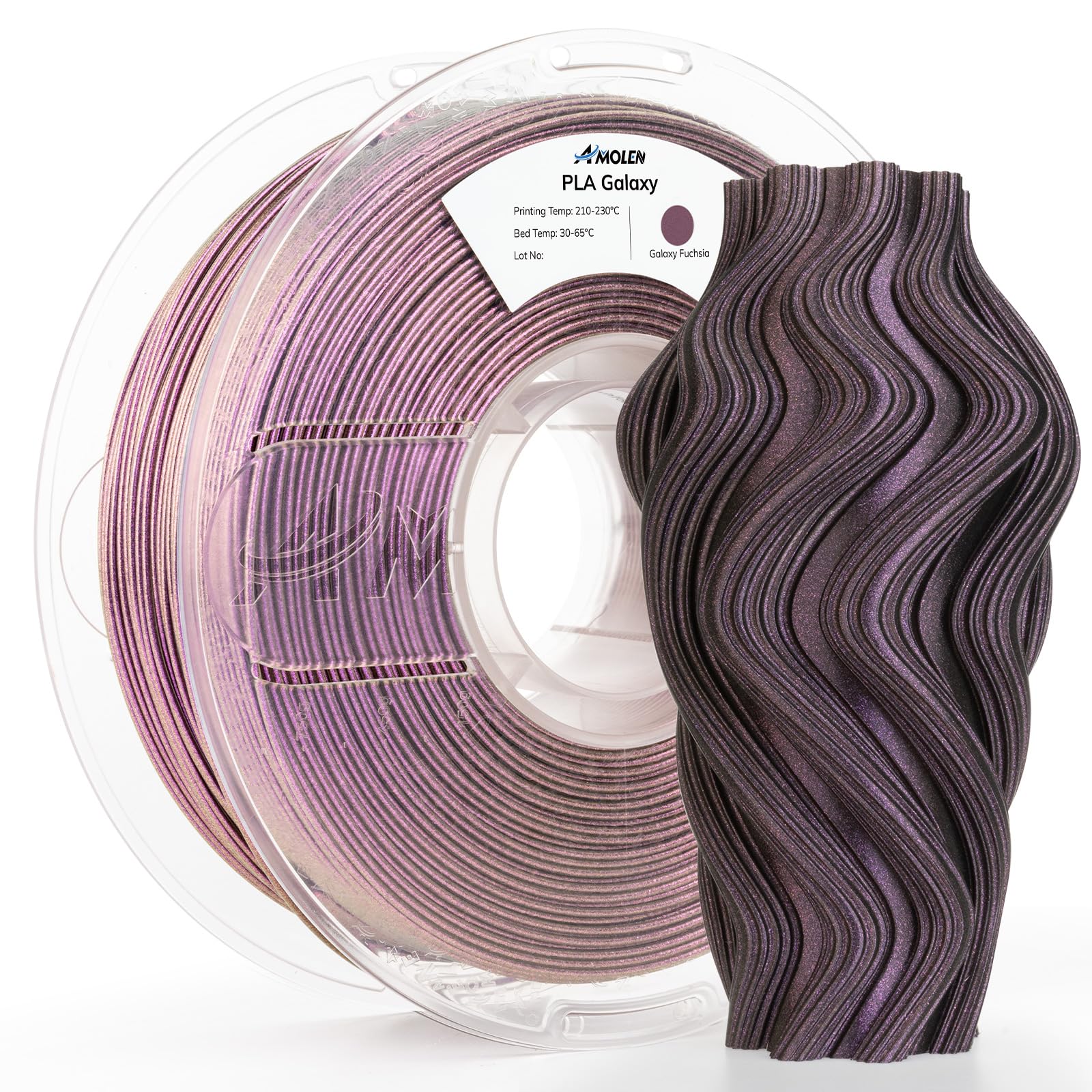 Amolen Pla 3D Printer Filament, Galaxy Fuchsia Color Changing With Light Filament 1.75Mm,Shiny Sparkle 3D Printing Filament For