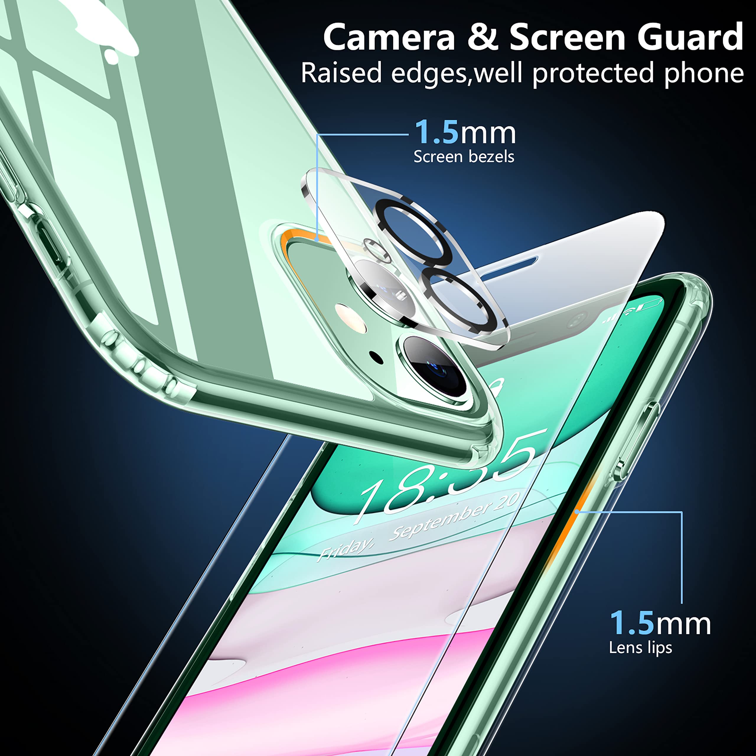 Spidercase For Iphone 11 Case, [Crystal Clear Not Yellowing] [With 2 Pcs Tempered Glass Screen Protector & 2 Pcs Camera Lens Pro
