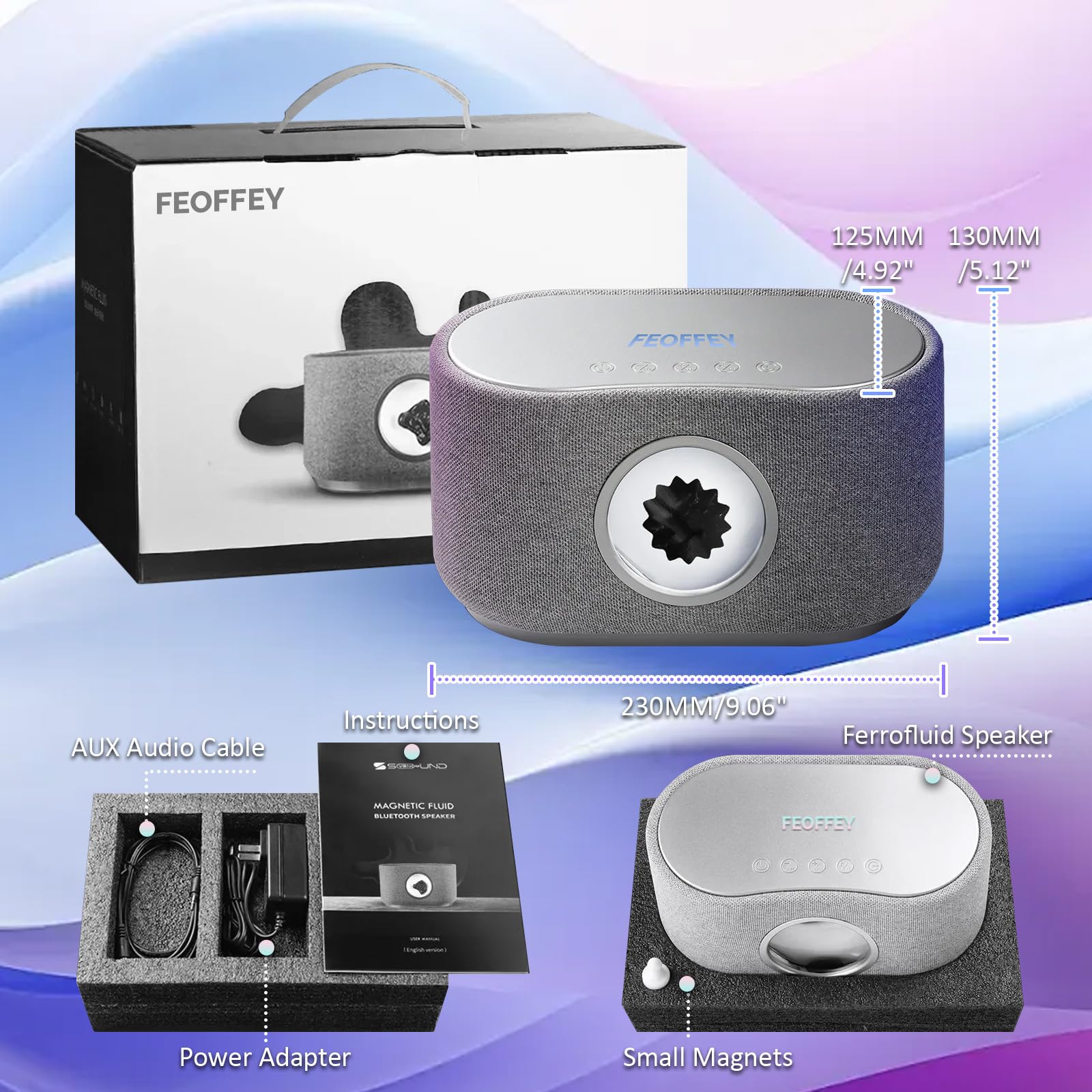 Magnetic Fluid Speaker,Dancing Ferrofluid Speaker With Music Visualization Touch Control Stereo Sound + 3 Modes + 15W Wireless C