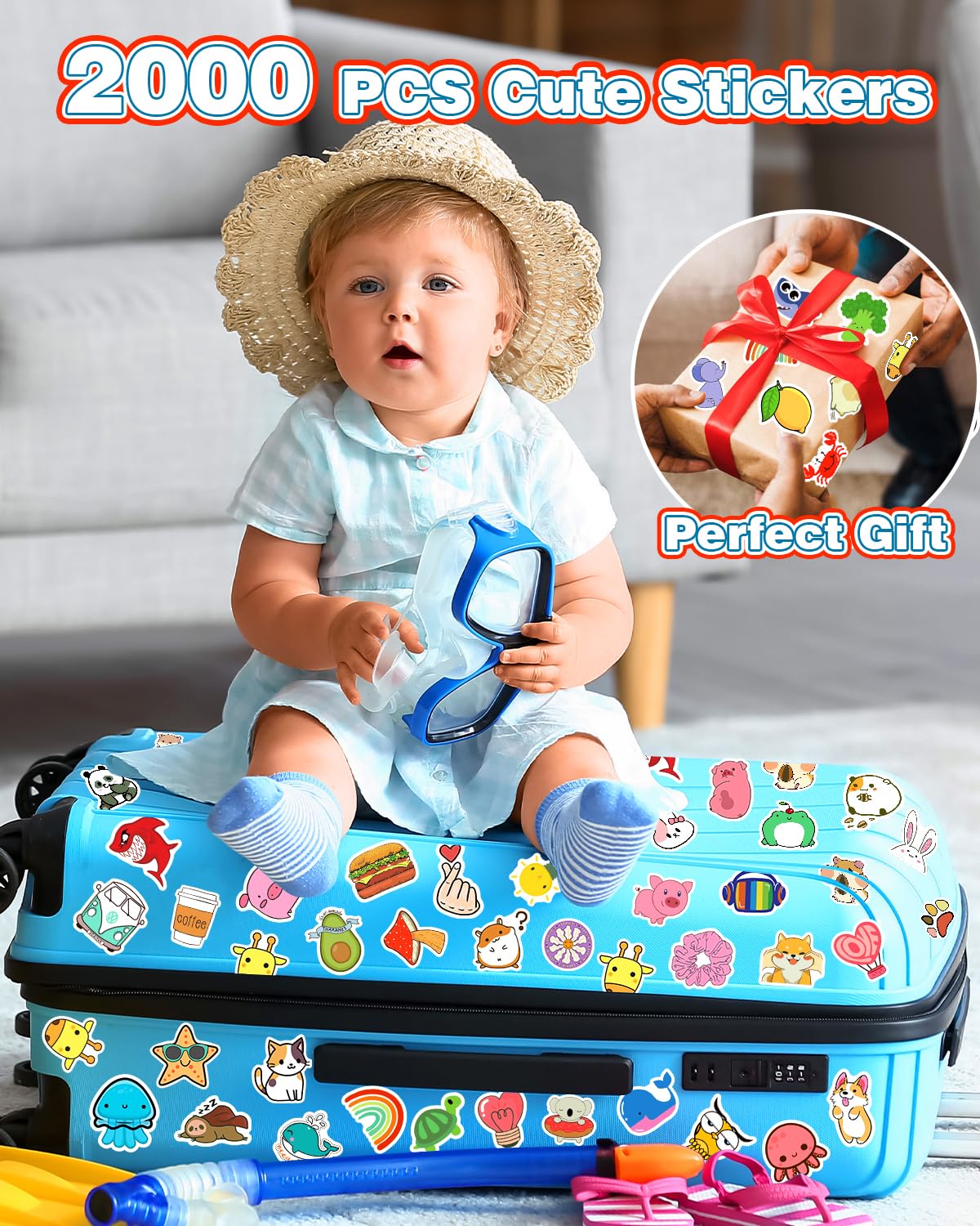 2000 Pcs Cute Stickers For Kids, Water Bottle Stickers For Teens, Kawaii Vinyl Phone Laptop Skateboard Animal Waterproof Sticker