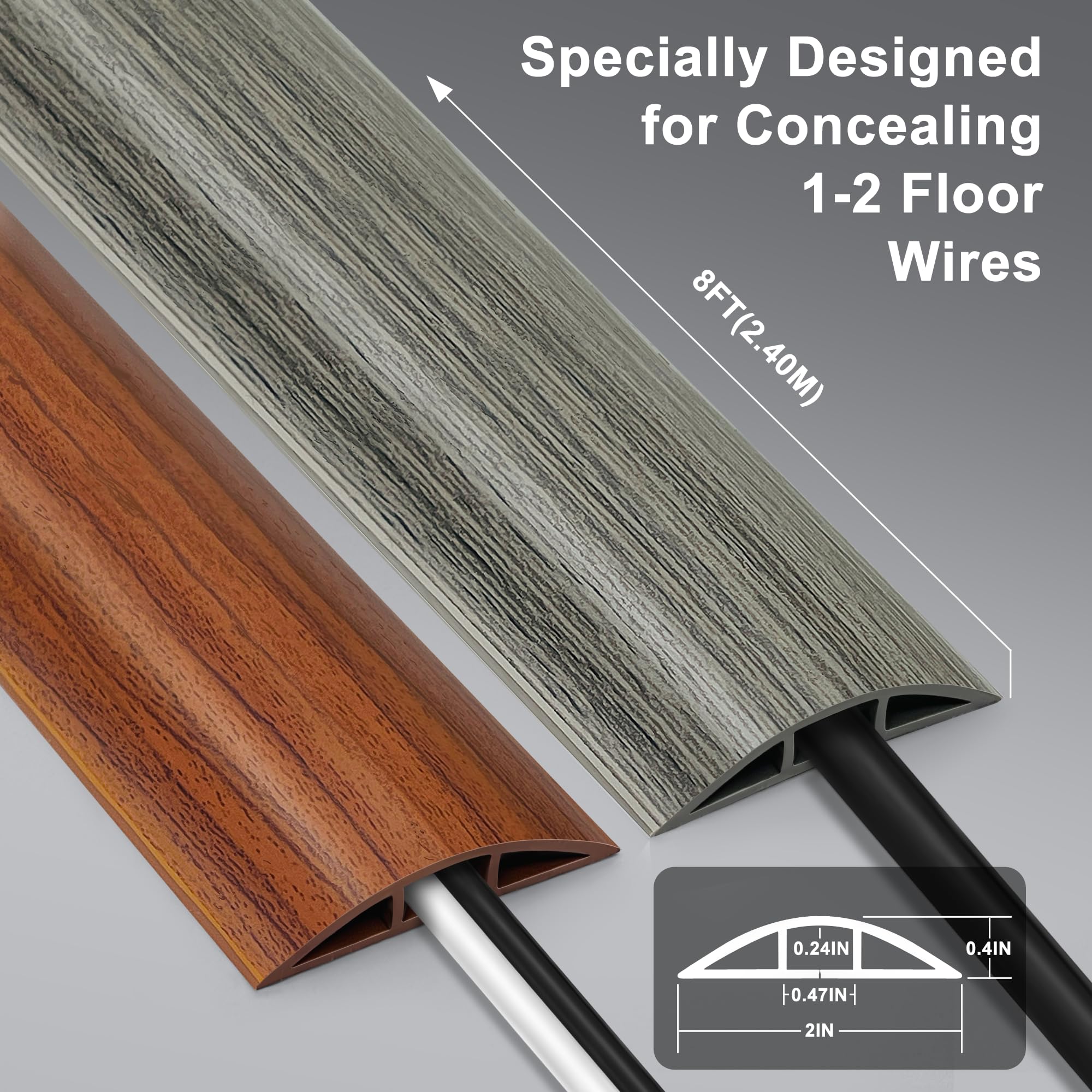 8Ft Wood Brown Cable Cover Floor, Lzeoy Extension Cord Cover, Wire Cover For Floor, Flexible Cable Hider Floor, Power Wire Prote