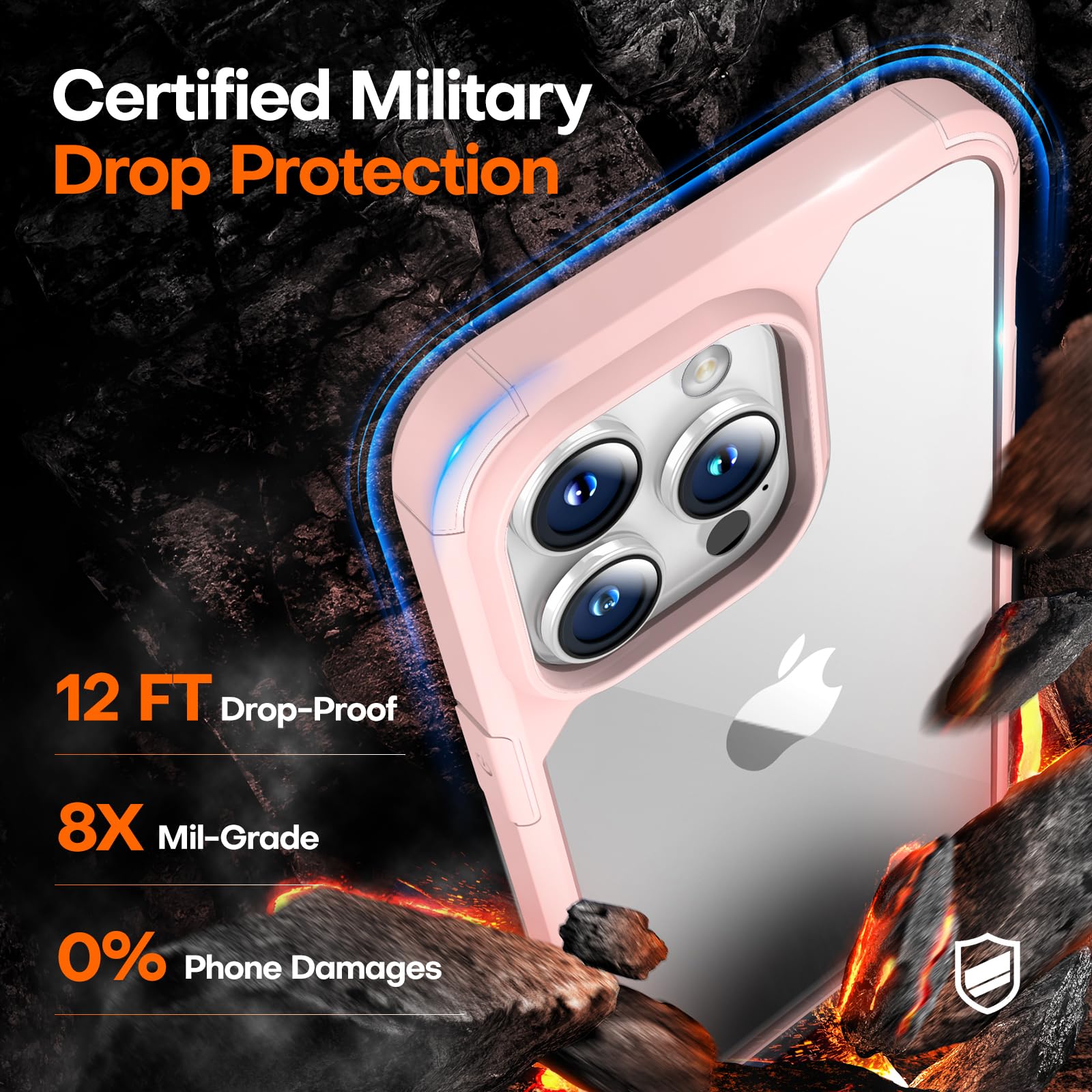 Tauri 3 In 1 For Iphone 15 Pro Case Pink, [Not Yellowing] With 2X Screen Protector [Military Grade Drop Protection] Slim Shockpr