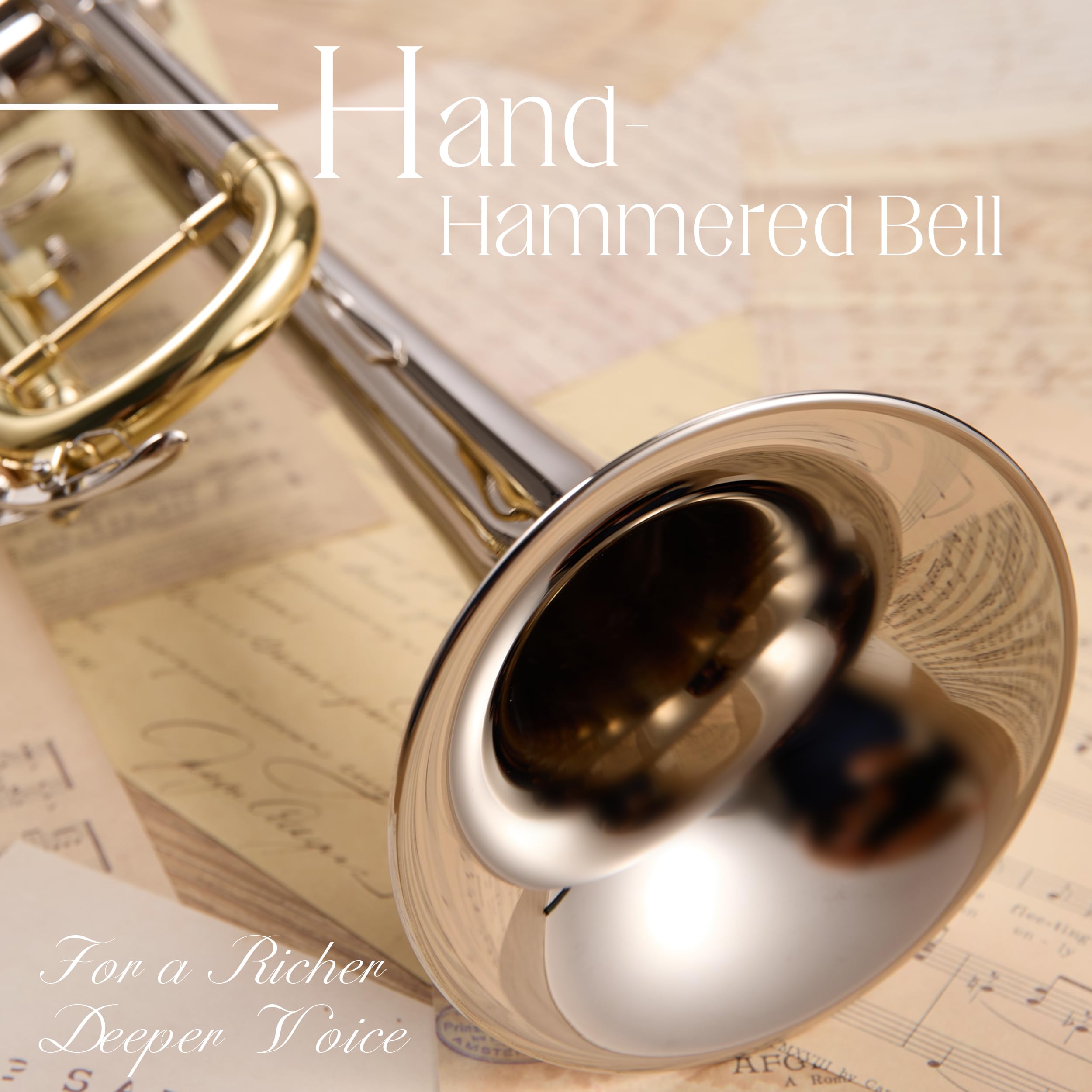 Aklot Hand-Hammered Bell Bb Trumpet: Smooth Valve Action, Clear-Lacquered Brass Body, Standard Trumpet Beginner Set With Leather