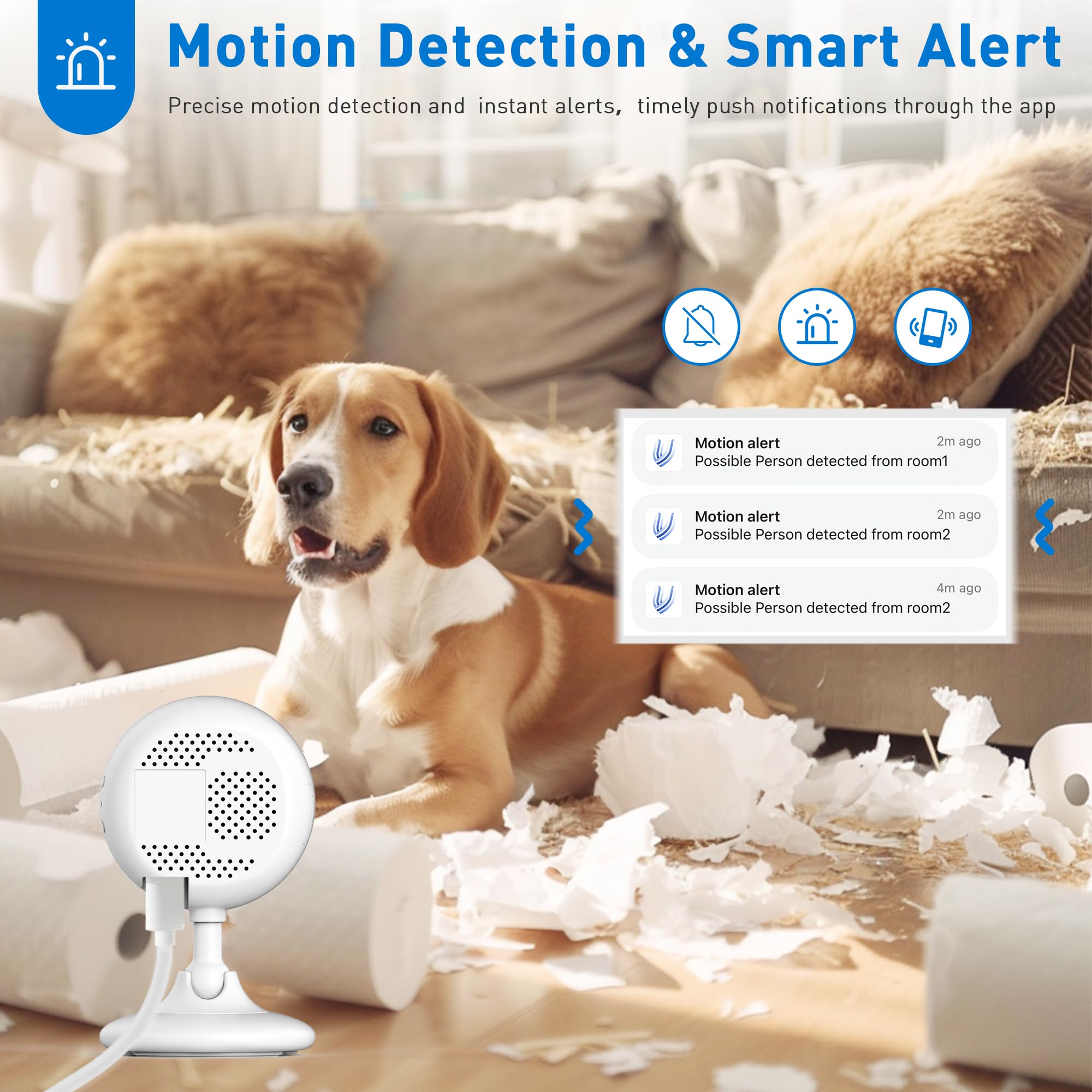 Home Security 2K Camera, Indoor Camera For Dog/Pet/Elder/Baby Monitor, Smart Phone App Siren, 2 Way Audio, Advanced Motion Detec