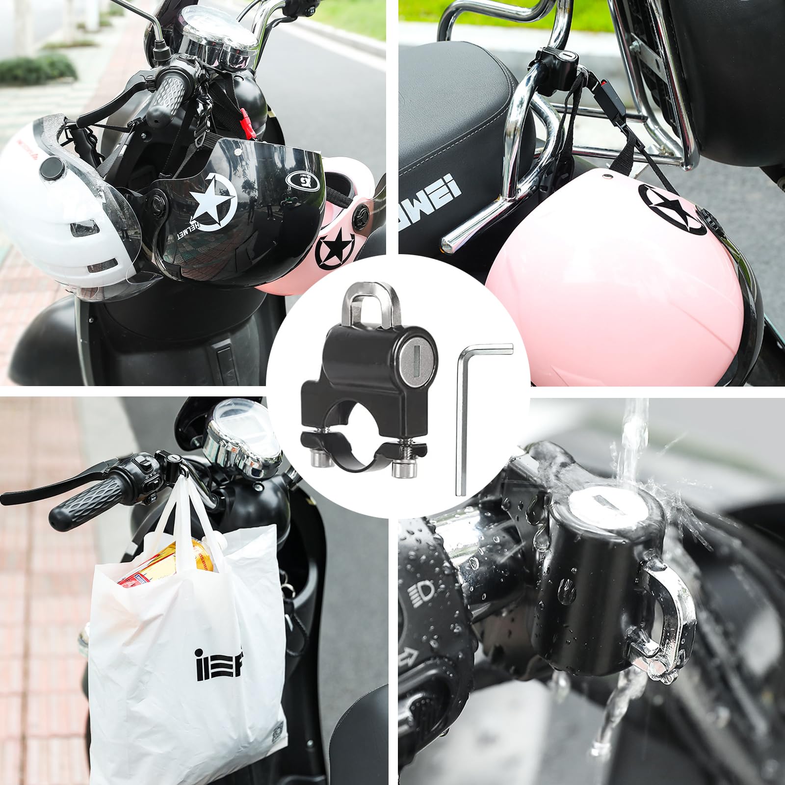 Autqva Handlebar Helmet Lock 7/8'' For Motorcycle, Universal Accessories Bike Key Padlock, Helmet Safety Lock Anti Theft For Mot