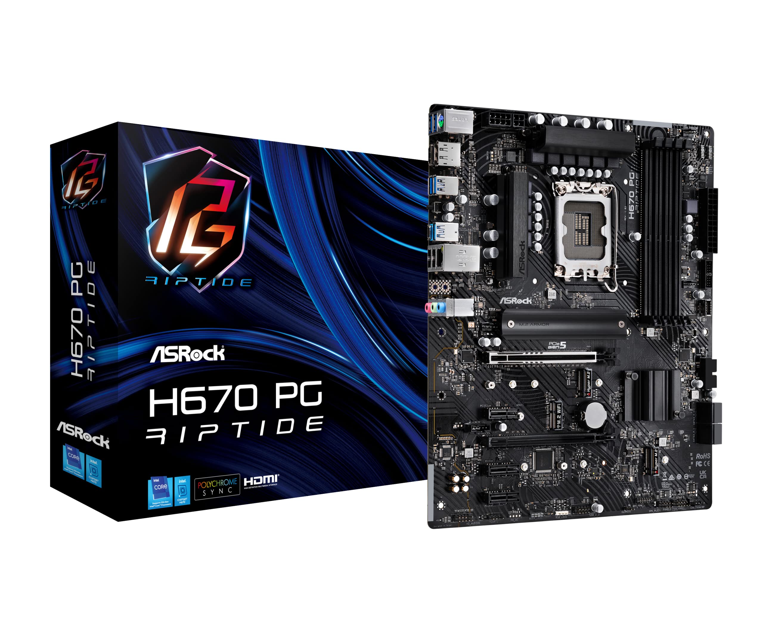 Asrock Motherboard H670 Pg Riptide Intel H670 Series Cpu (Lga1700) Compatible H670 Atx Motherboard