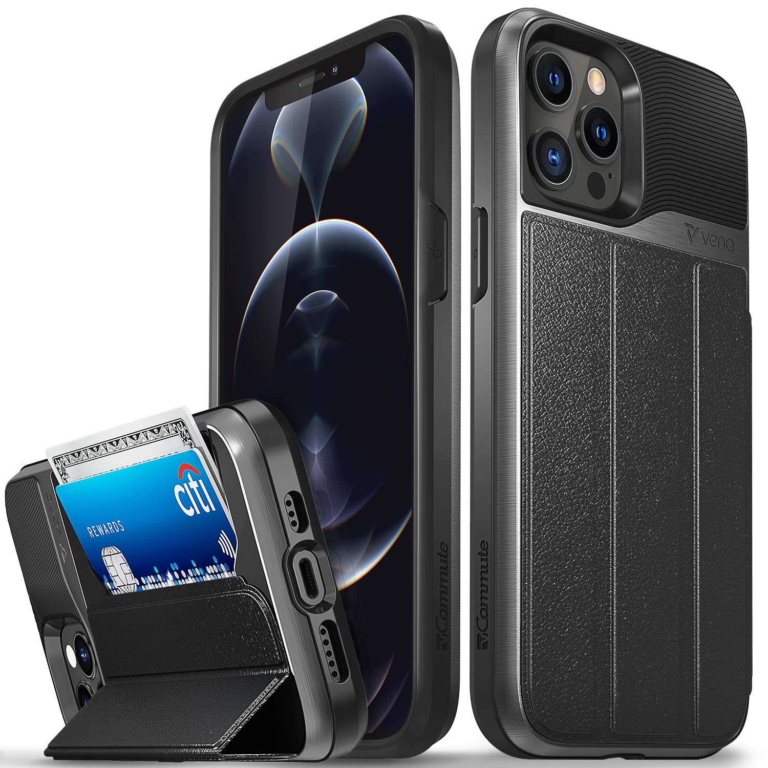 VENA vCommute Wallet Case Compatible with Apple iPhone 12 Pro Max (6.7-inch), (Military Grade Drop Protection) Flip Leather Cove
