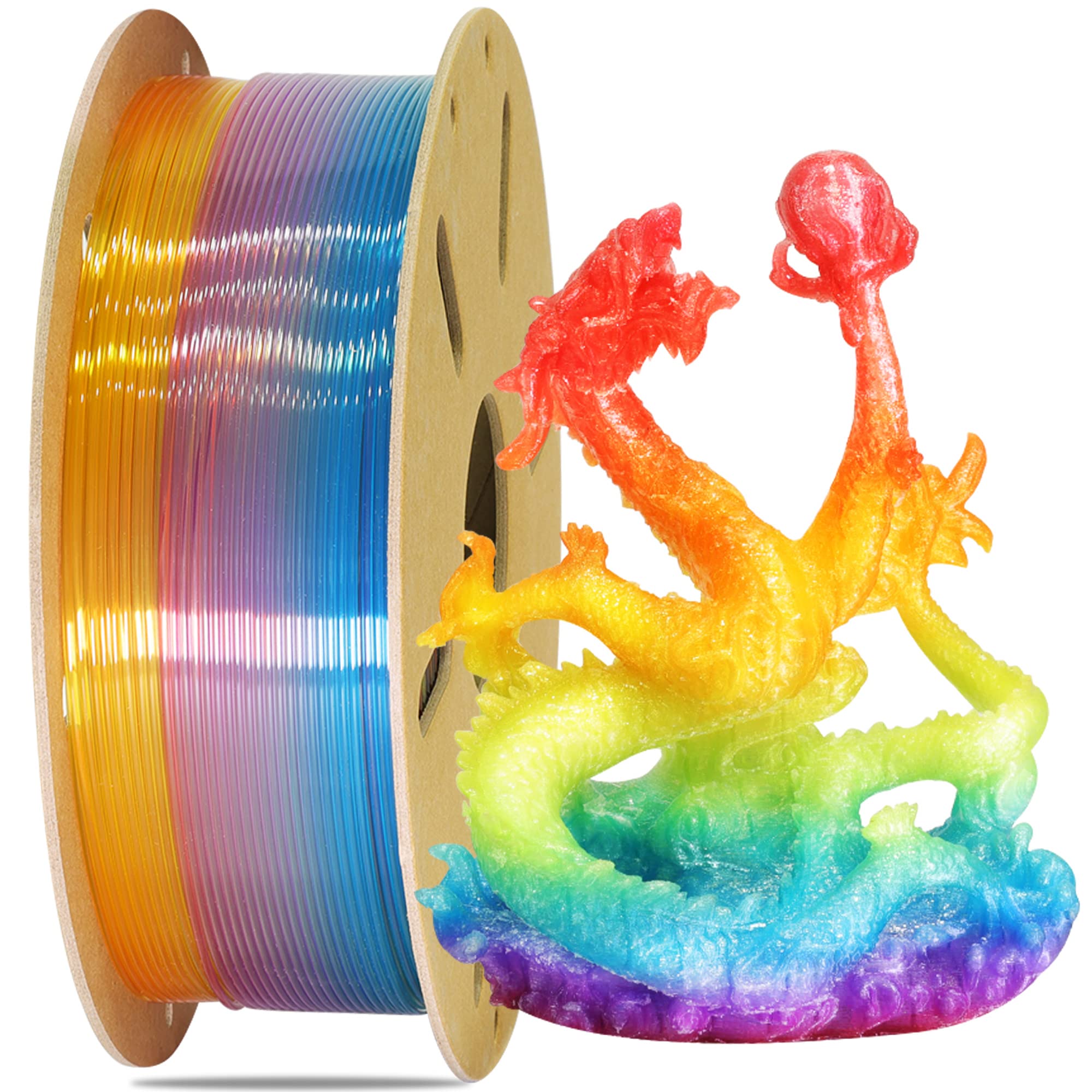 Do3D Fast Color Change Natural Rainbow Pla 3D Printing Filament, Tidy Winding 1.75Mm Pla, Widely Fit For 3D Printer; 1Kg Cardboa