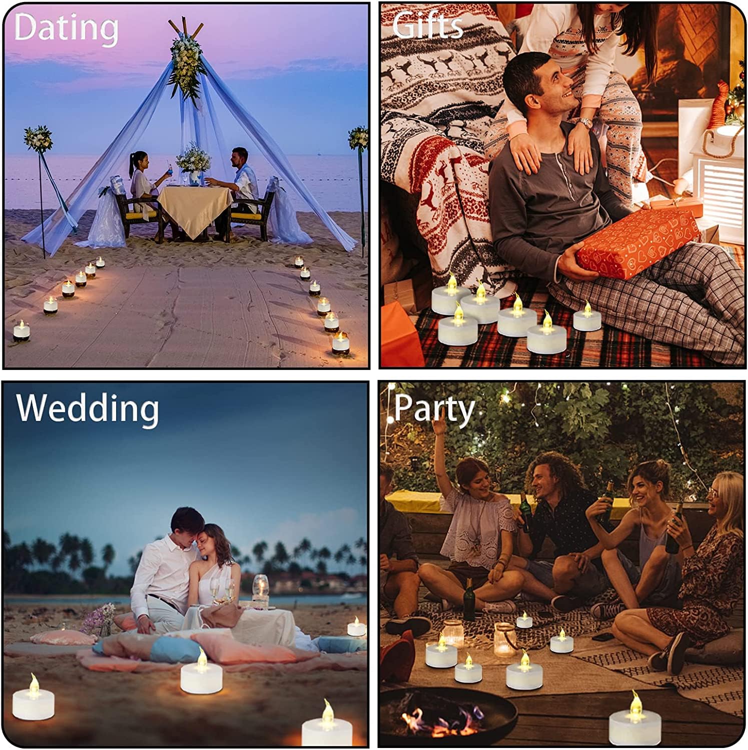 12 Pack Flameless Led Tea Lights With Timer Battery Operation,Built In 6 Hour On/Off Cycle In 24 Hours,Automatically Flickering