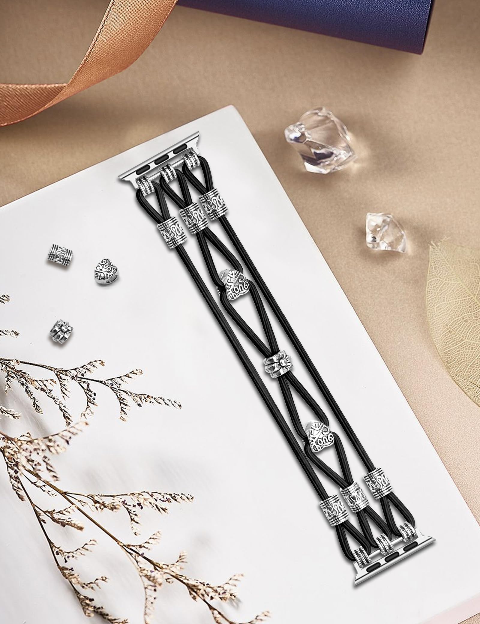 Newlibery Beaded Bracelet Compatible With Apple Watch Band 44Mm 42Mm 45Mm 46Mm Women, Boho Braided Solo Loop Nylon Strap Stretch