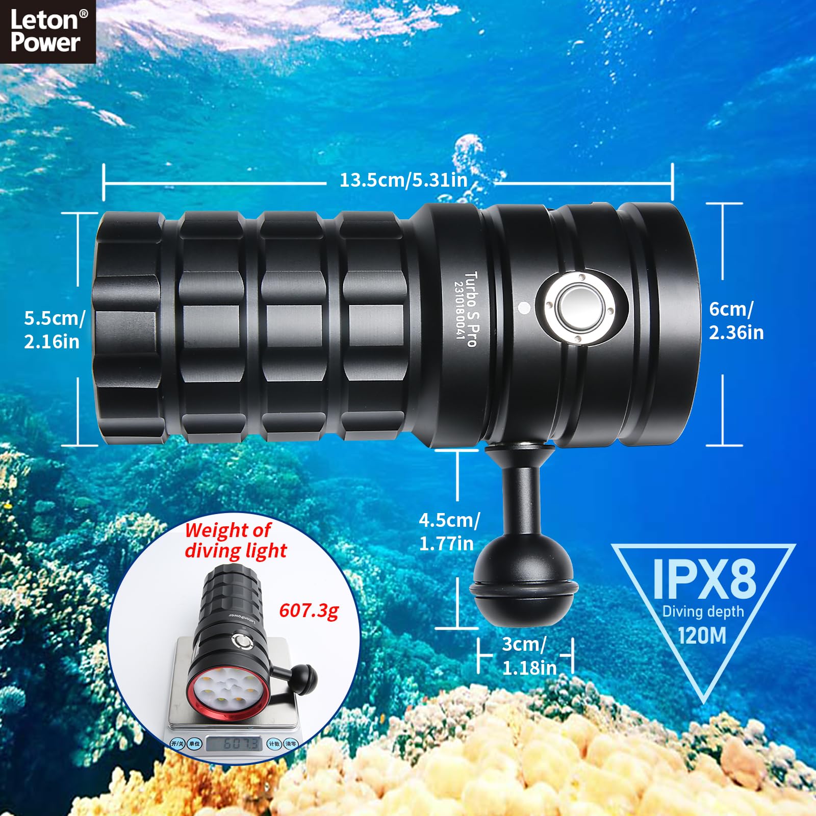 Letonpower Dive Light, Ts S Pro13000Lumens 100M Underwater Video Light,Diving Flashlight,Waterproof Flashlight With Type C Charg