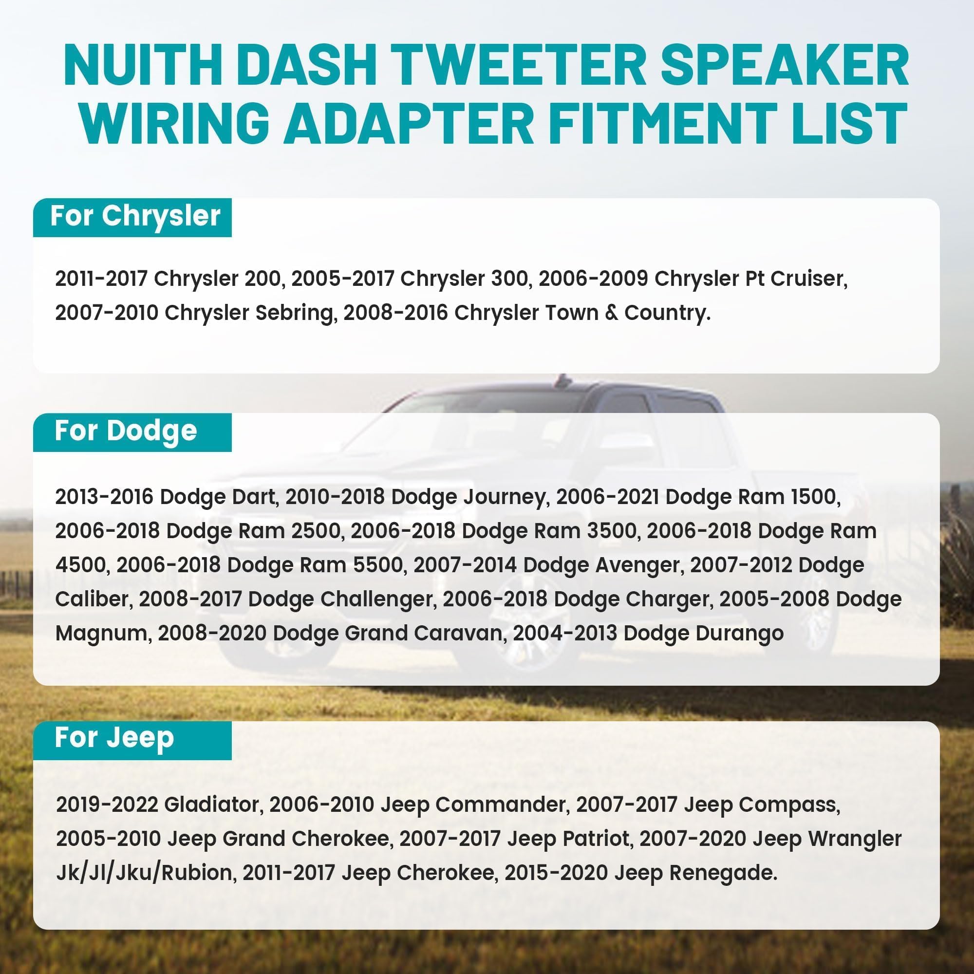 Nuith Front Dash Tweeters Speaker Harness For Select 2005 2022 Dodge/Jeep/Chrysler Aftermarket Dash Tweeters Audio Cable Connect