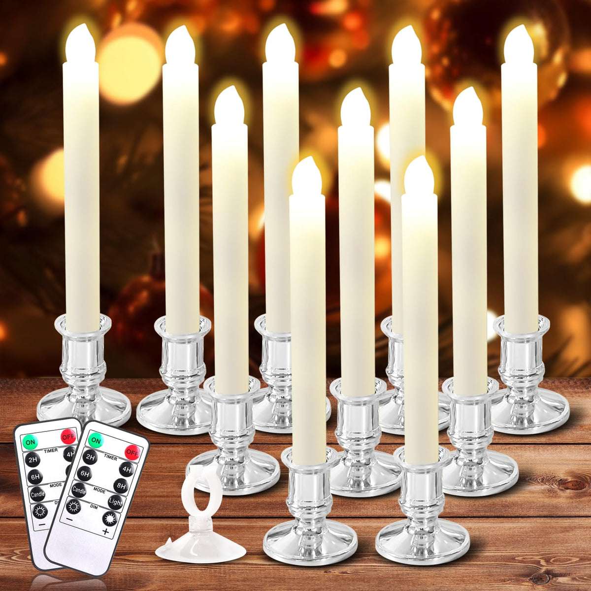 Verdenu 10 Pack Christmas Window Candles With Timer Remote, Battery Operated Window Candles Flameless Taper Candle Electric Led