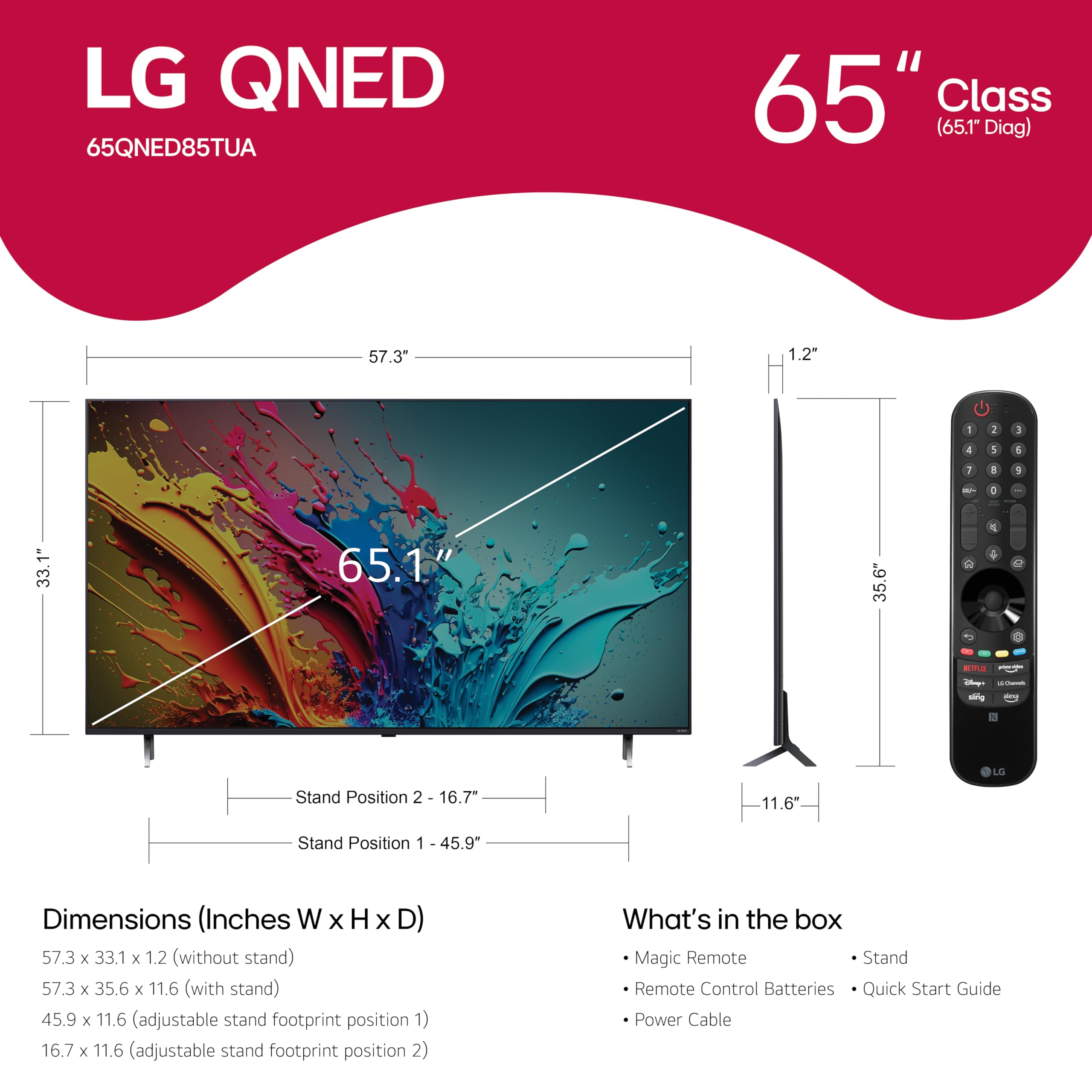 Lg 65 Inch Class Qned85T Series Led Smart Tv 4K Processor Flat Screen With Magic Remote Ai Powered With Alexa Built In (65Qned85