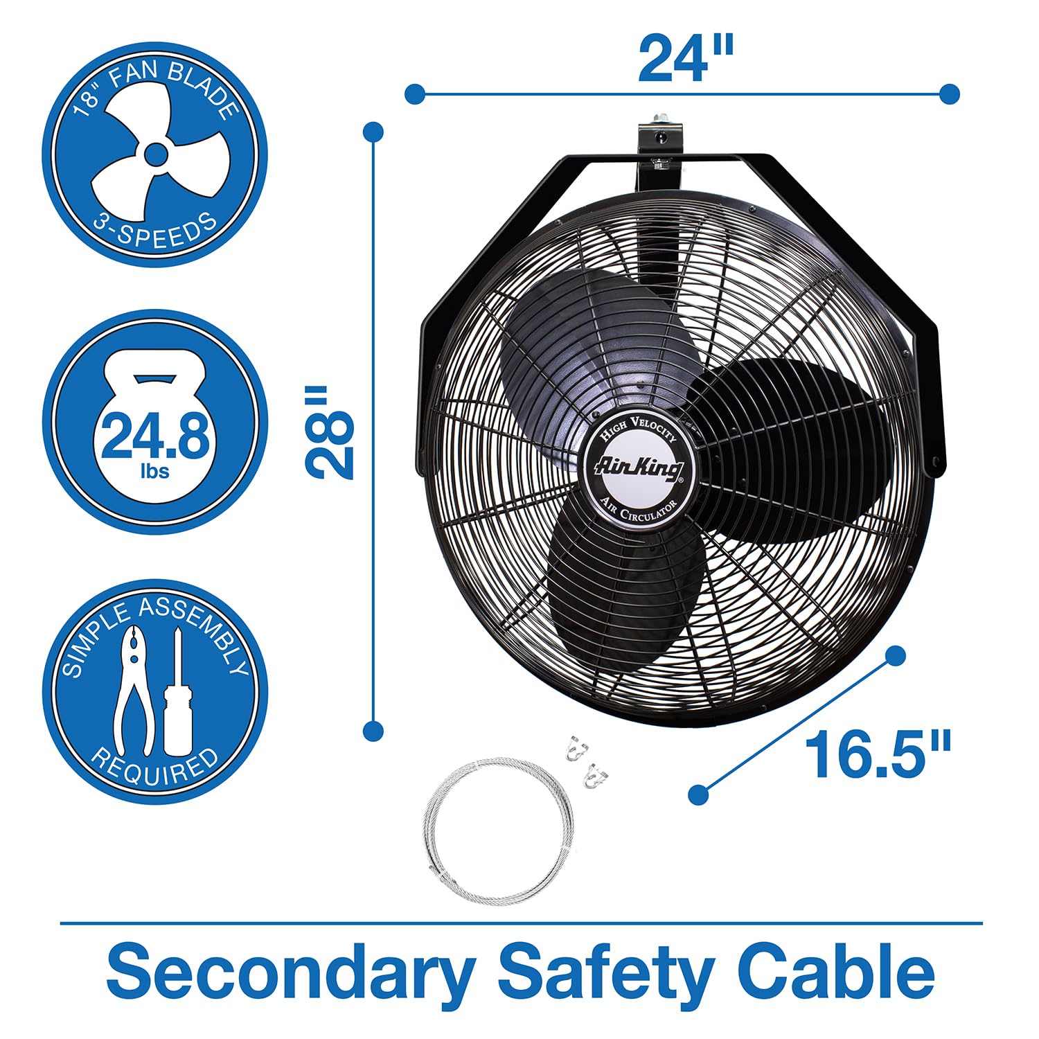 Air King 9518 18 Inch Industrial Grade Wall Mount Fan, 1/6 Horsepower,Black
