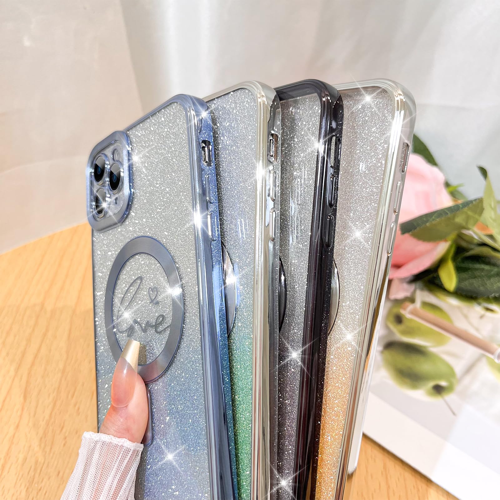 Fiyart Compatible With Iphone 11 Pro Max Case,Compatible With Magsafe Love Heart Plating Camera Protection Clear Phone Case, Mag