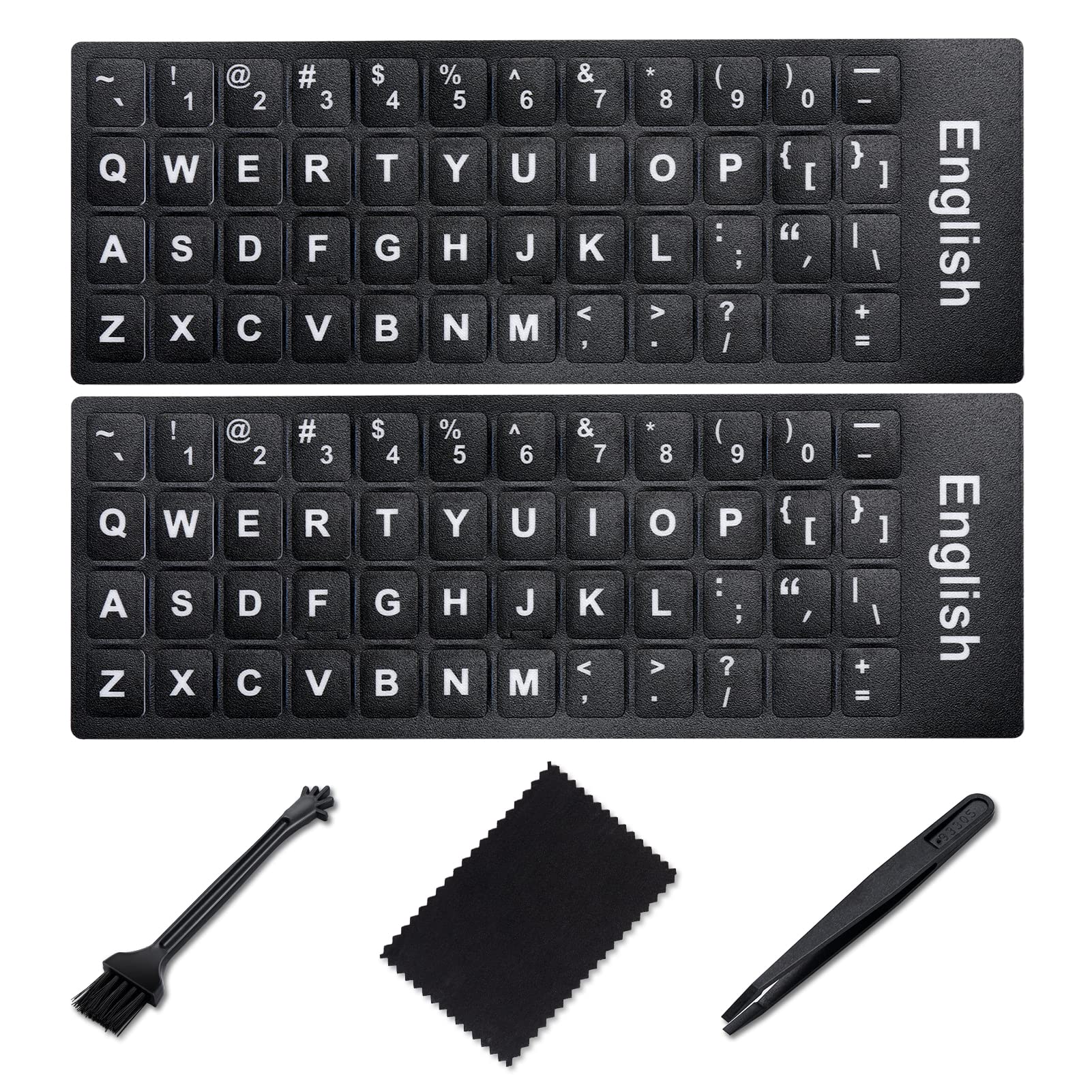 English Keyboard Stickers [5 In 1],Super Clear Large Print Bold White Letters On Black Background English Us Keyboard Letter Sti