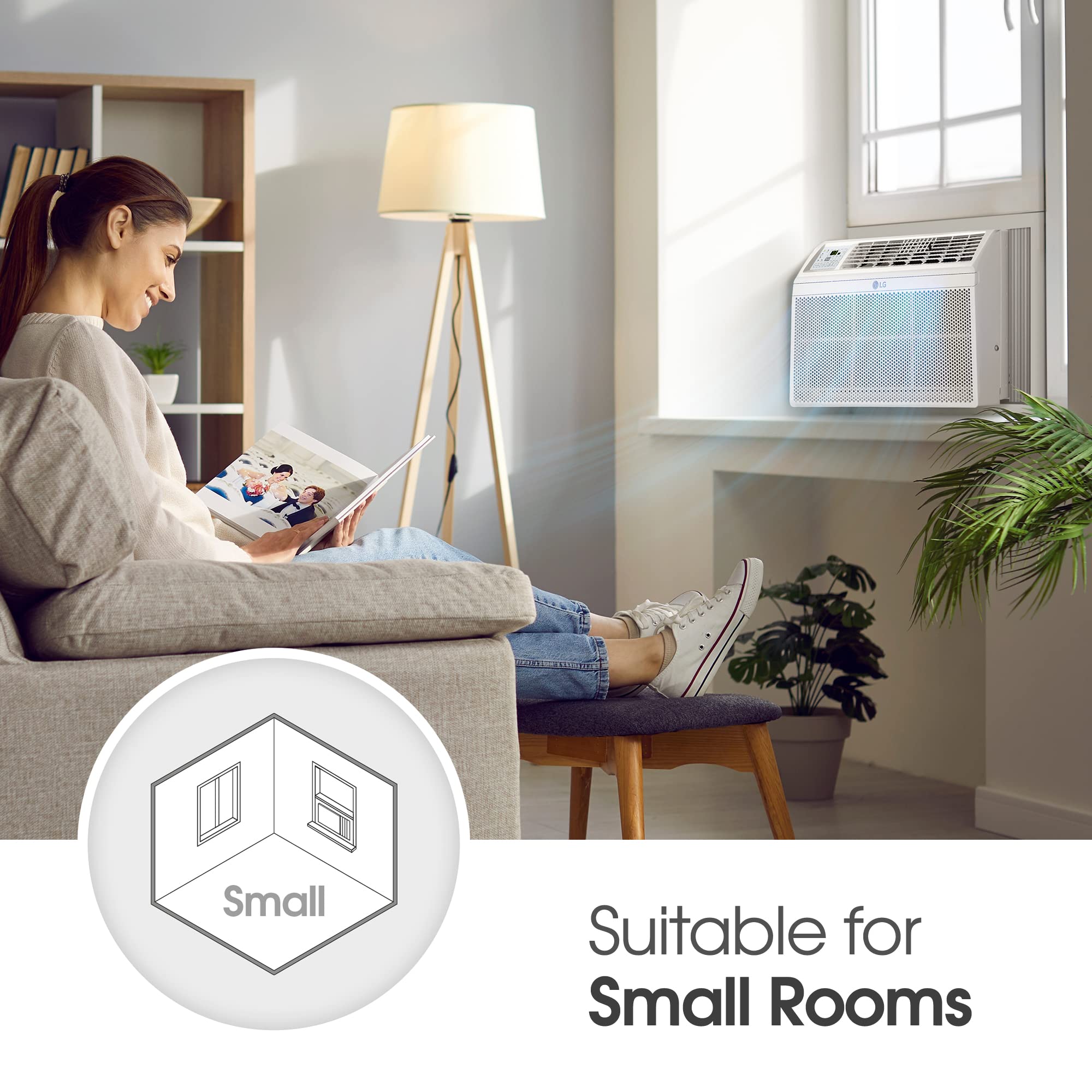 Lg 5800 Btu Window Air Conditioners [2023 New] Remote Control Ultra-Quiet Compact-Size Washable Filter Multi-Speed Fan Cools 260