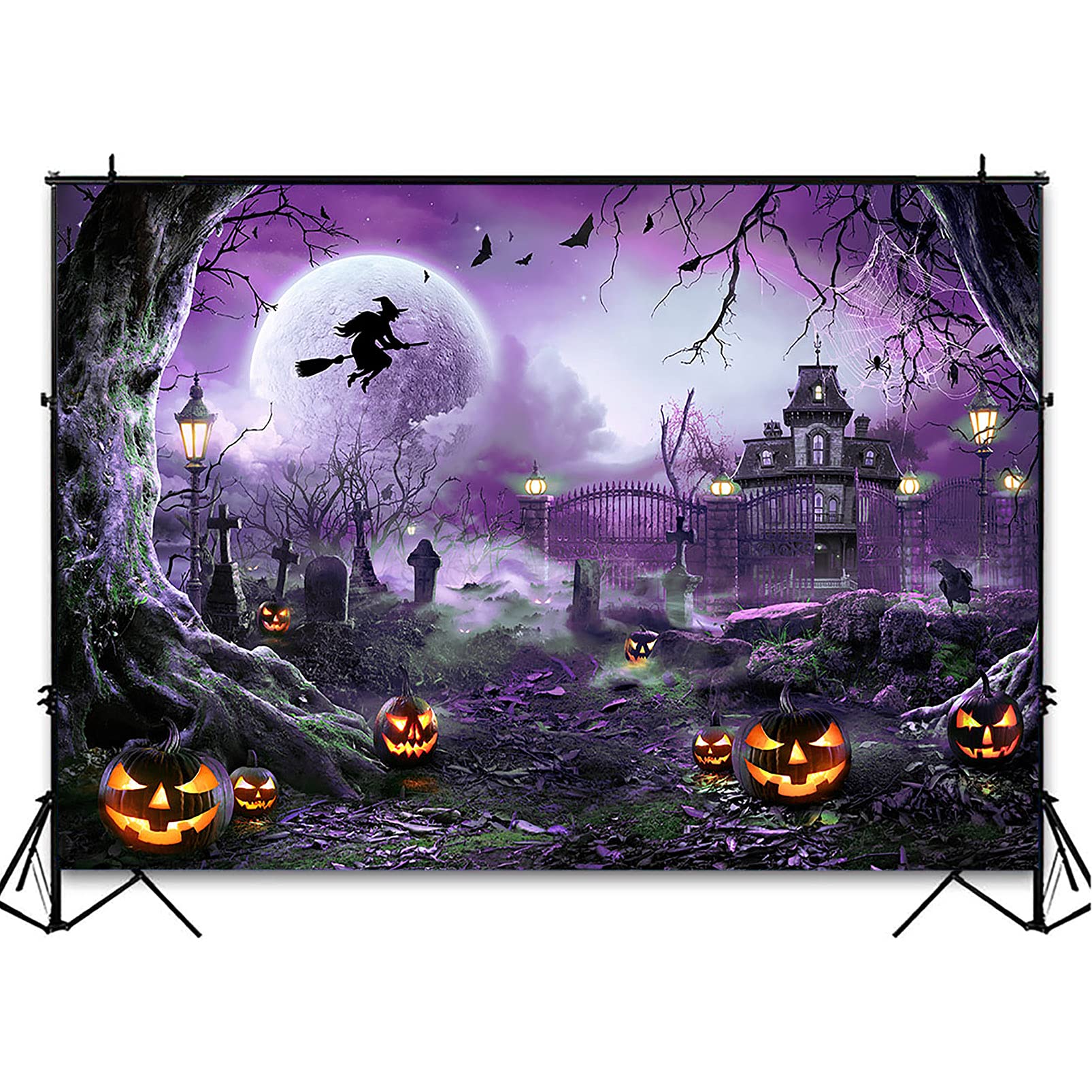 Avezano Halloween Photography Backdrop Full Moon Scary Night Castle Pumpkins Party Background Spooky Witch Bats Cemetery Child K