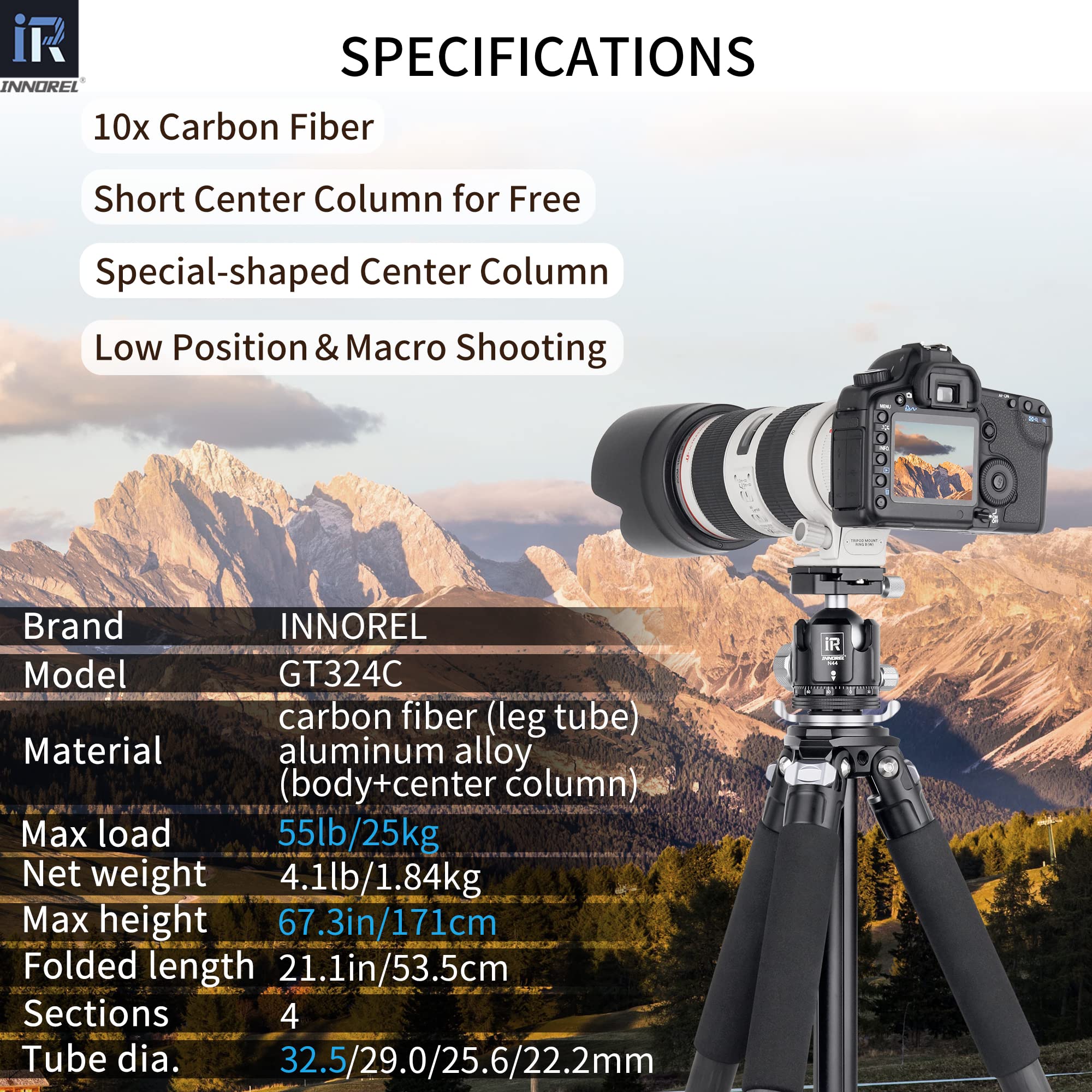 Carbon Fiber Tripod Innorel Gt324C Professional Compact Portable Tripod For Digital Dslr Camera Heavy Duty Camera Stand Support