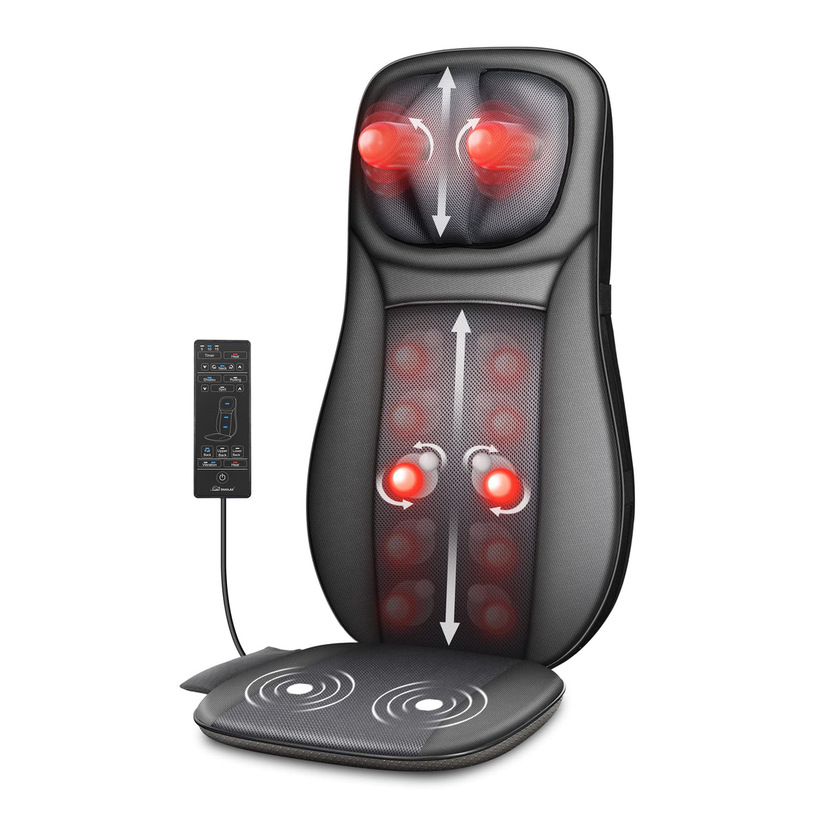 Snailax Shiatsu Neck & Back Massager With Heat, Full Back Kneading Shiatsu Or Rolling Massage, Massage Chair Pad With Height Adj