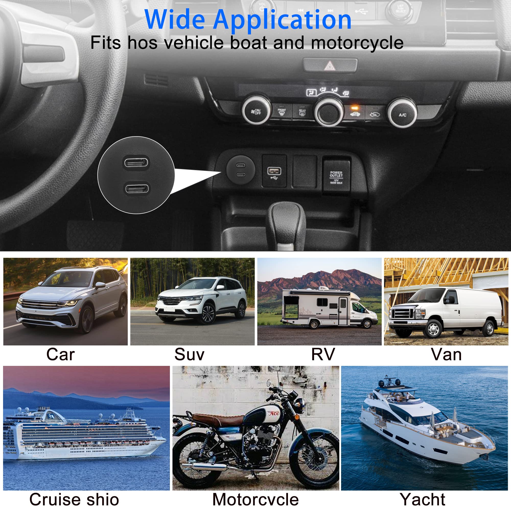 Qianrenon Dual Usb C To Usb 3.0 Threaded Flush Mount Waterproof Cable Adapter, 2 Usb 3.0 Male To 2 Usb C Female Panel Mount Exte