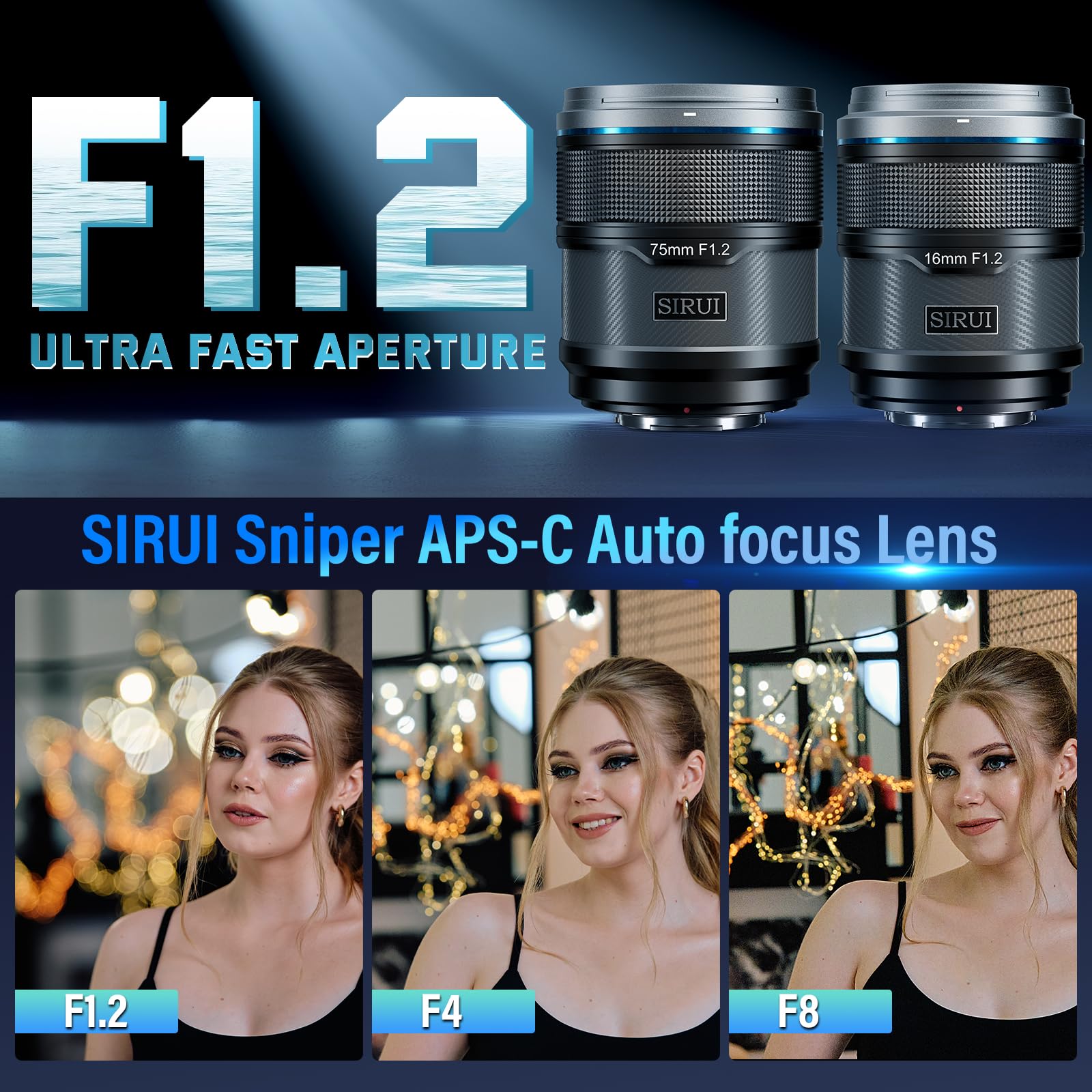 Sirui Sniper 16Mm, 75Mm Autofocus Lens Set, F1.2 Wide Angle Aps C Camera Lens For A5, A6, Fx30, Zv E10 (E Mount, Black)