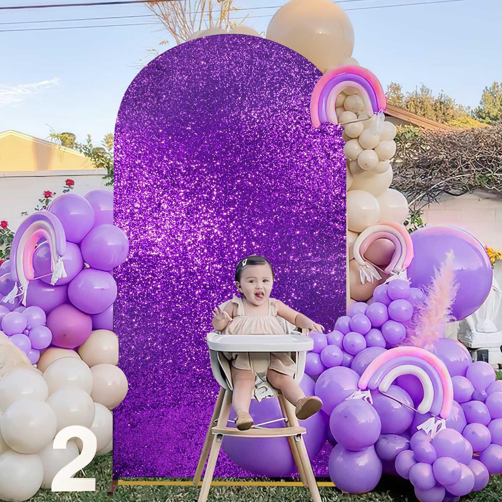 Purple Sequin Arch Covers 7.2Ft Round Top Chiara Backdrop Covers Spandex Fitted Covers For Party Birthday Ceremony Decoration