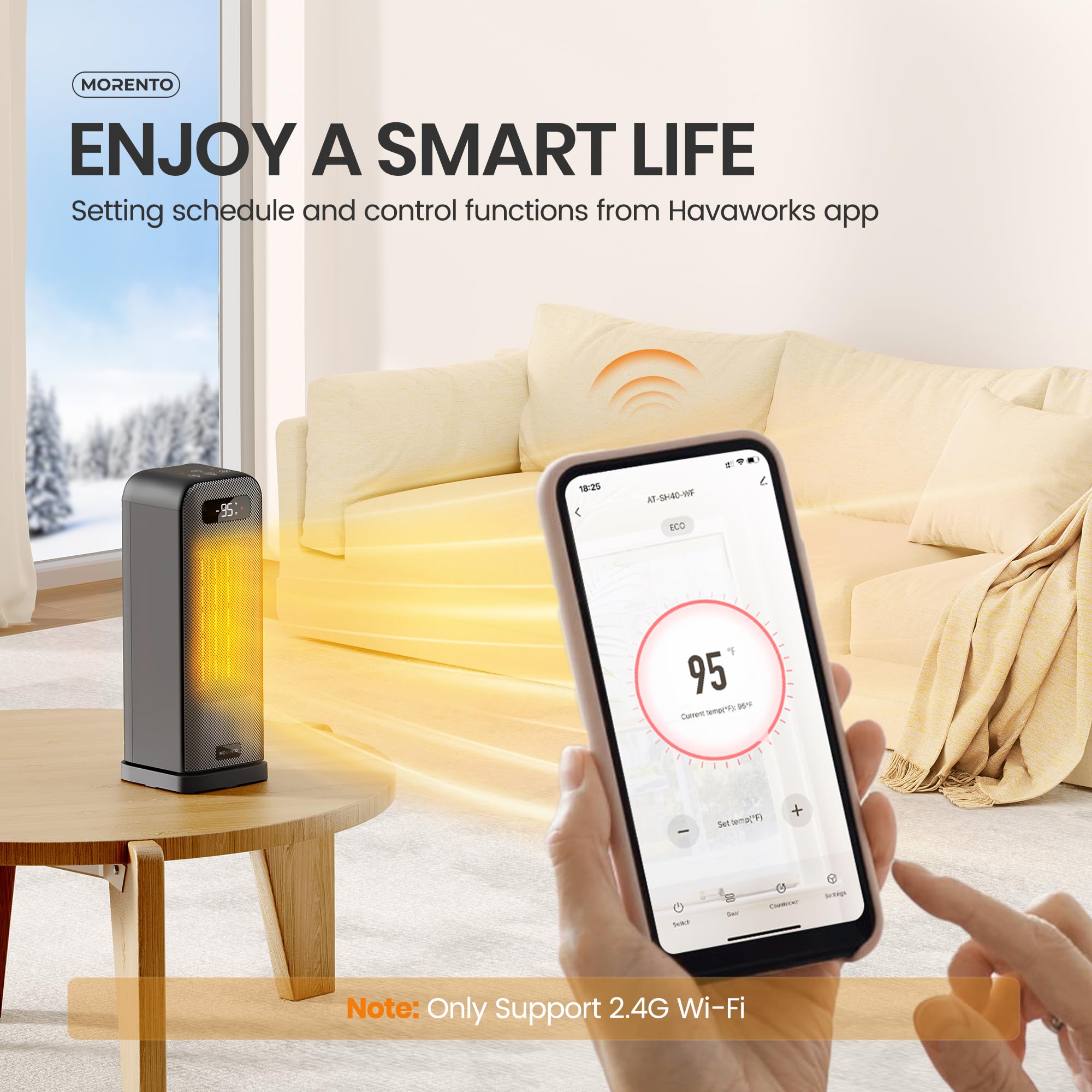 Morento Space Heaters For Indoor Use, Smart Space Heater, Wi Fi & Voice Control, Portable Heater With Thermostat, 1500W Electric