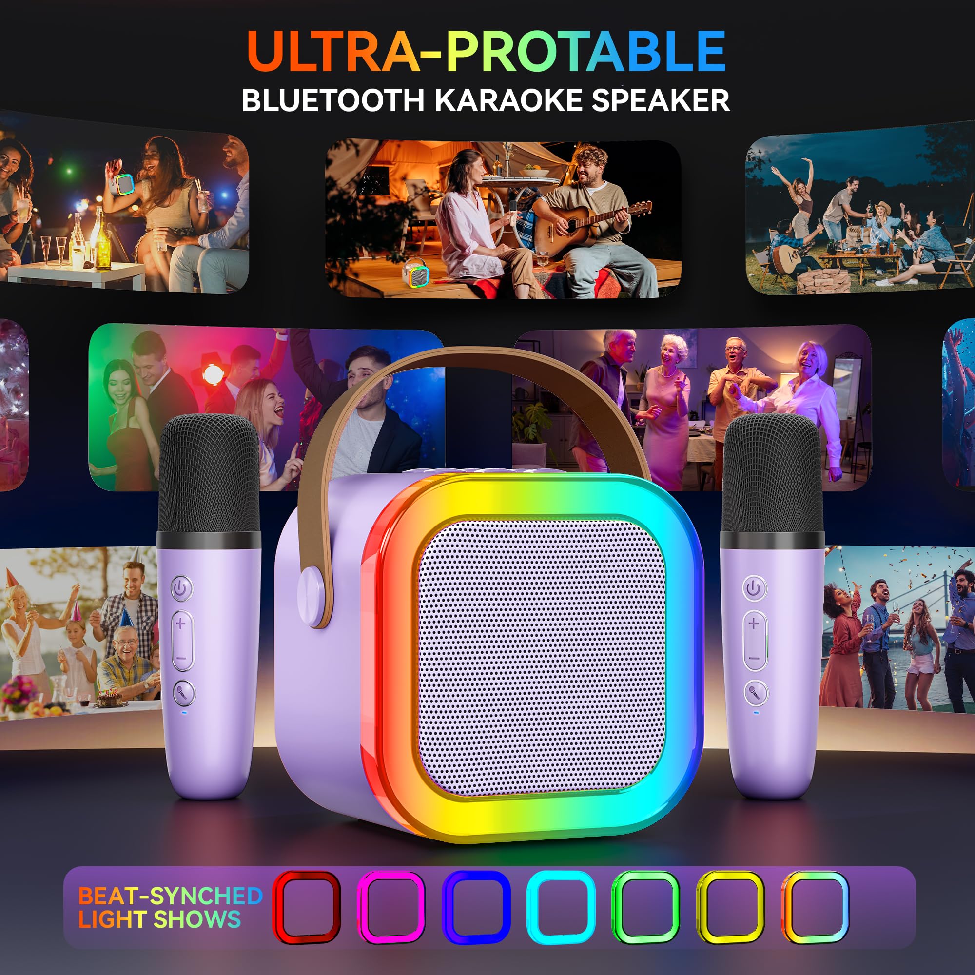 Karaoke Machine For Kids Adults, Portable Bluetooth Mini Karaoke Microphone Singing Speaker With 2 Wireless Mic, Kids Toys,Birth