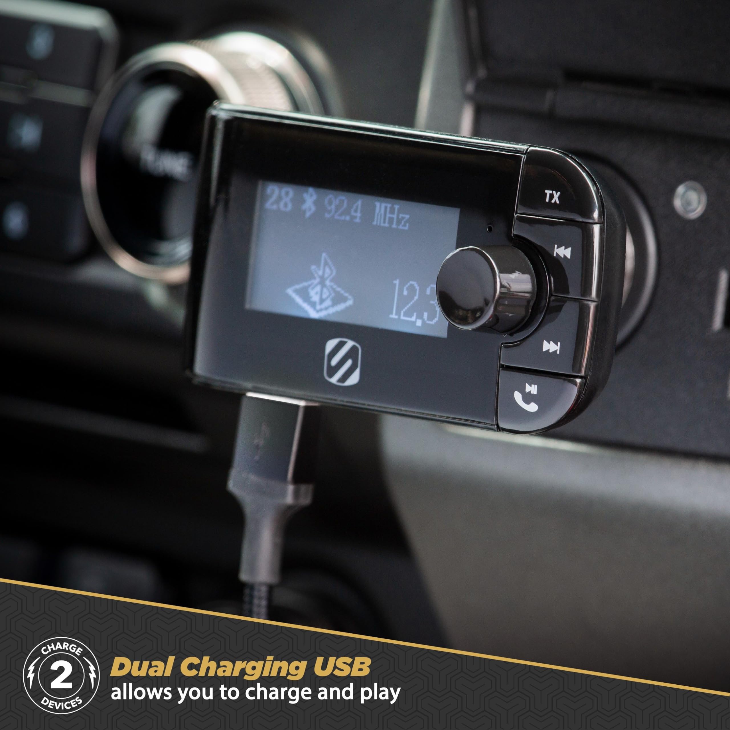 Scosche SBTFM2 XCES0 Select Bluetooth 5.0 FM Transmitter w/ Dual USB Charger Ports, LCD Screen & Aux Port, Wireless Radio Bluetooth Audio Adapter, Hands Free Car Kit for Phone Calls & MP3 Music Player