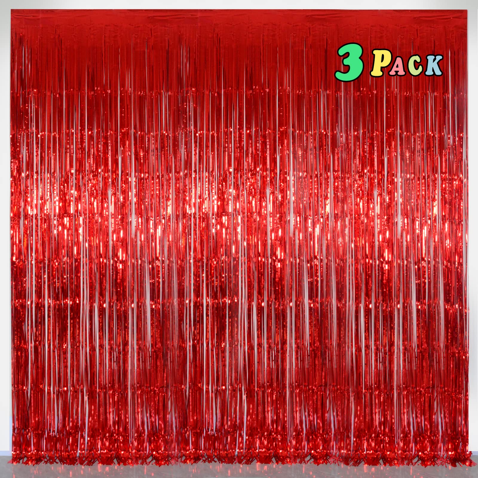 Red Metallic Tinsel Foil Fringe Curtains,Melsan 3.2 X 8 Ft Foil Curtian Tinsel Backdrop Party Supplies For Birthday, Engagement,