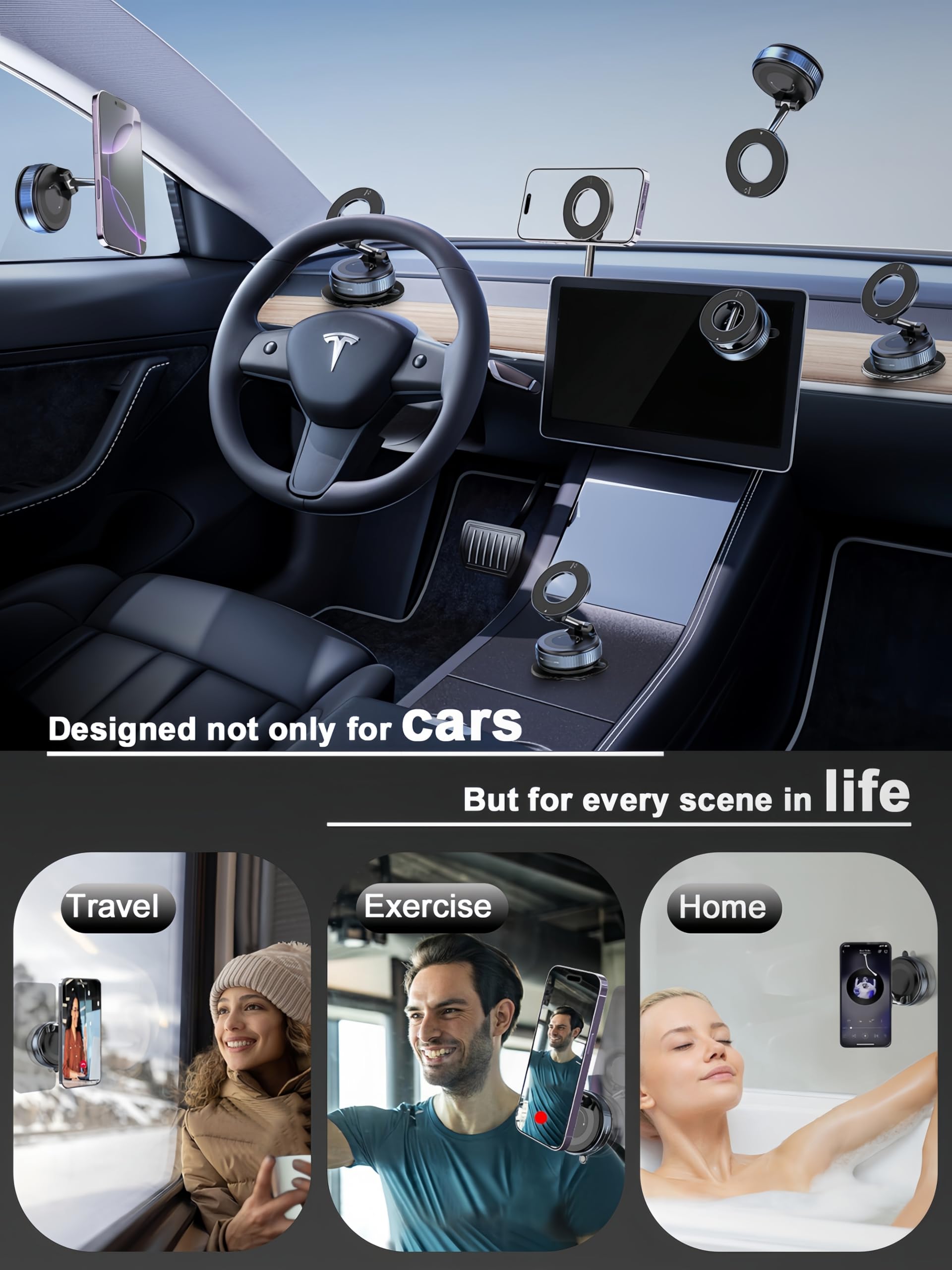 Snanlen Upgraded 360 Vacuum Magnetic Phone Holder, Magnetic Car Phone Mount, Hands-Free Suction Cup Phone Holder For Car/Gym/Mir