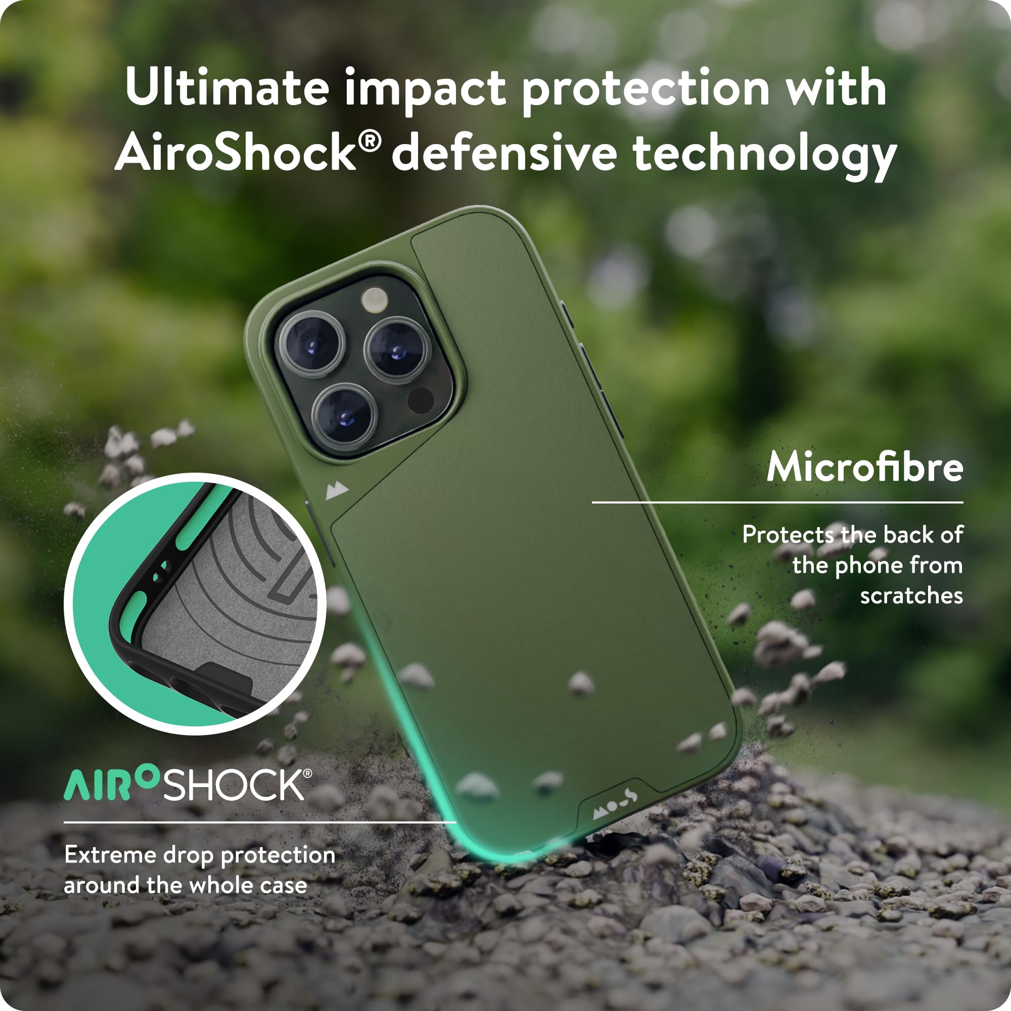 Mous Case For Iphone 15 Pro Max Magsafe Compatible   Limitless 5.0   Green Fabric   Protective Iphone 15 Pro Max Case   Shockpro