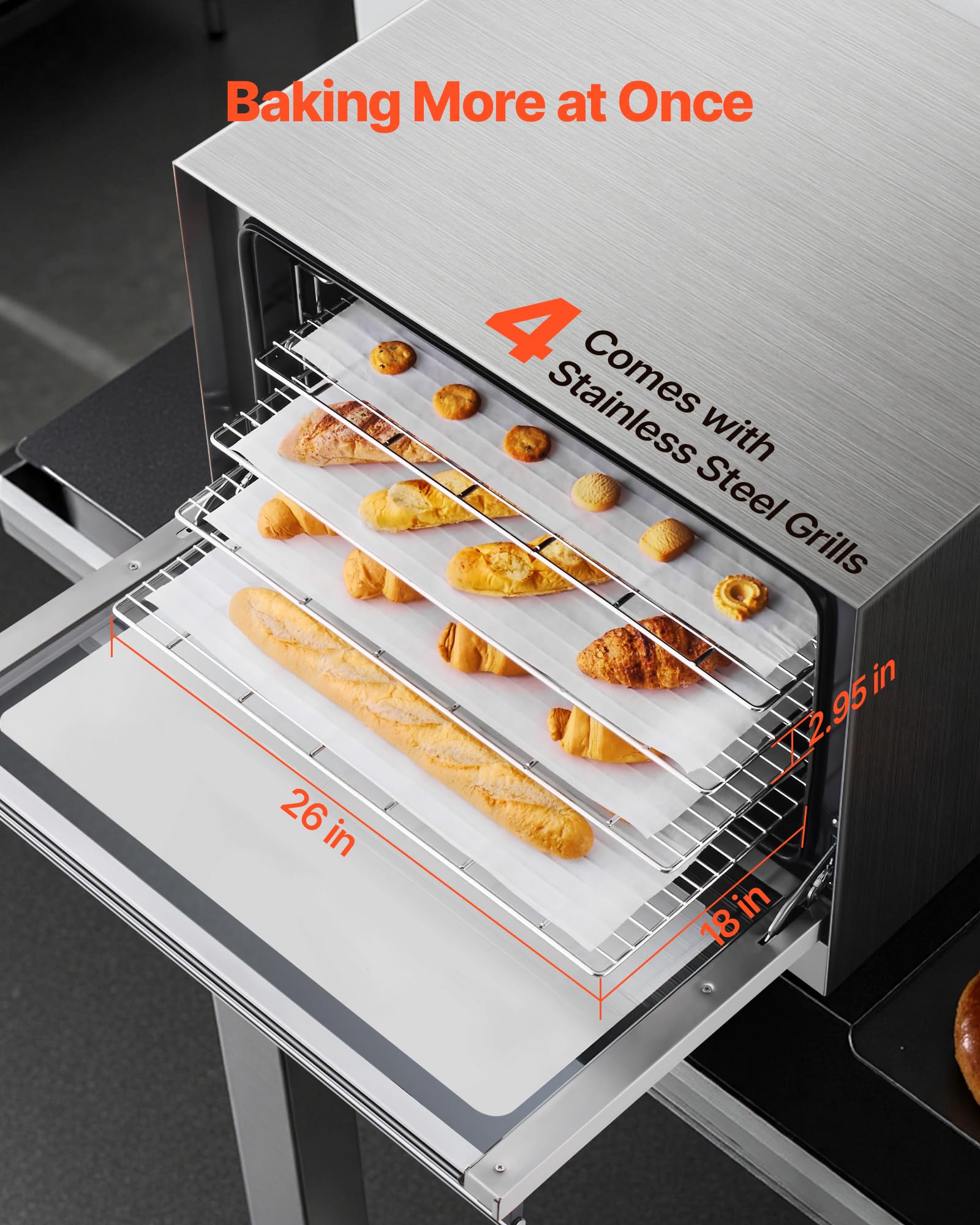 Vevor Commercial Convection Oven, 4.24 Cu.Ft Conventional Countertop Oven For Full-Size Pans, Electric Convection Ovens With 4 R