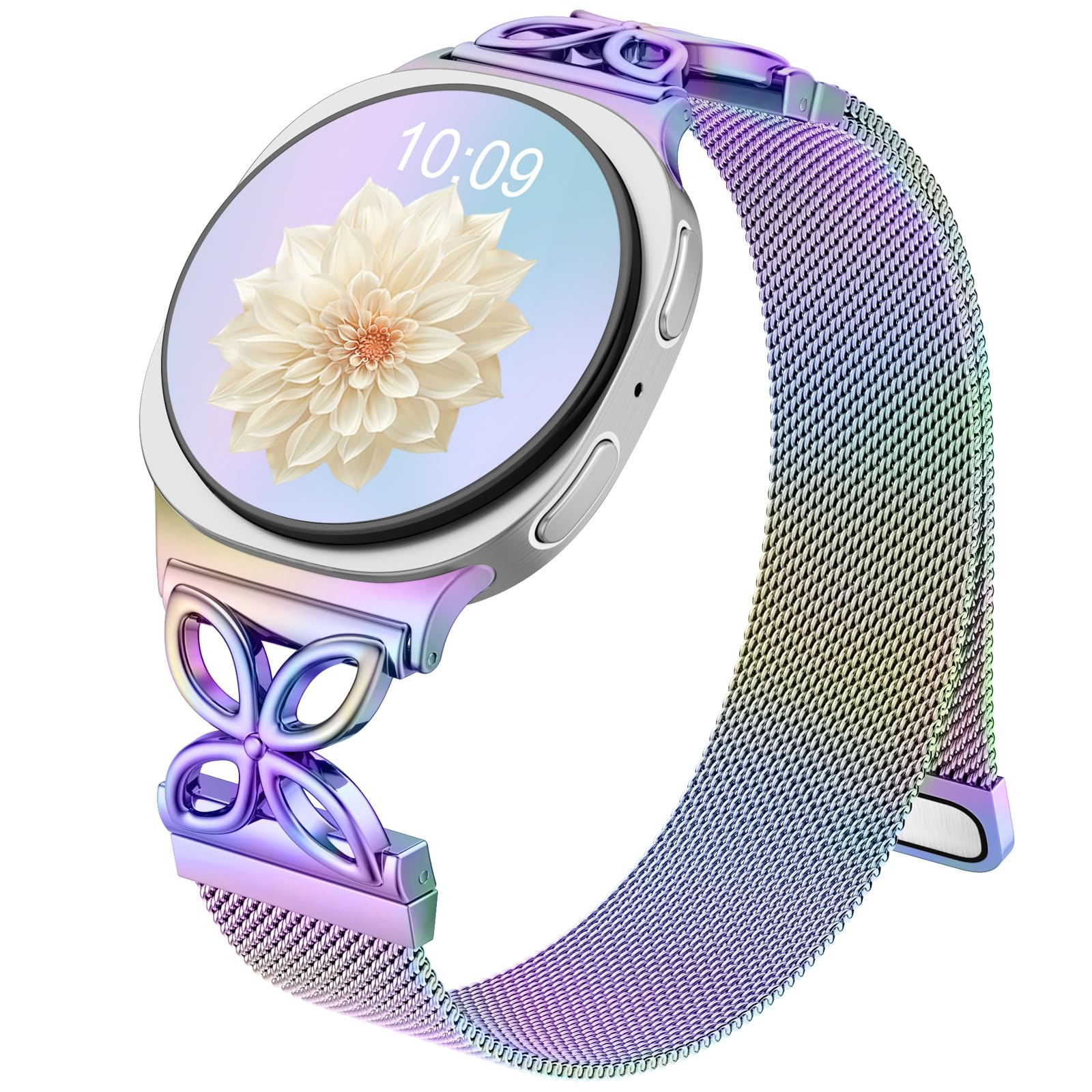 Getino Magnetic Metal Band Compatible with Galaxy Watch 8 / Watch 8 Classic Band, Milanese Floral Dressy Strap for Samsung Watch