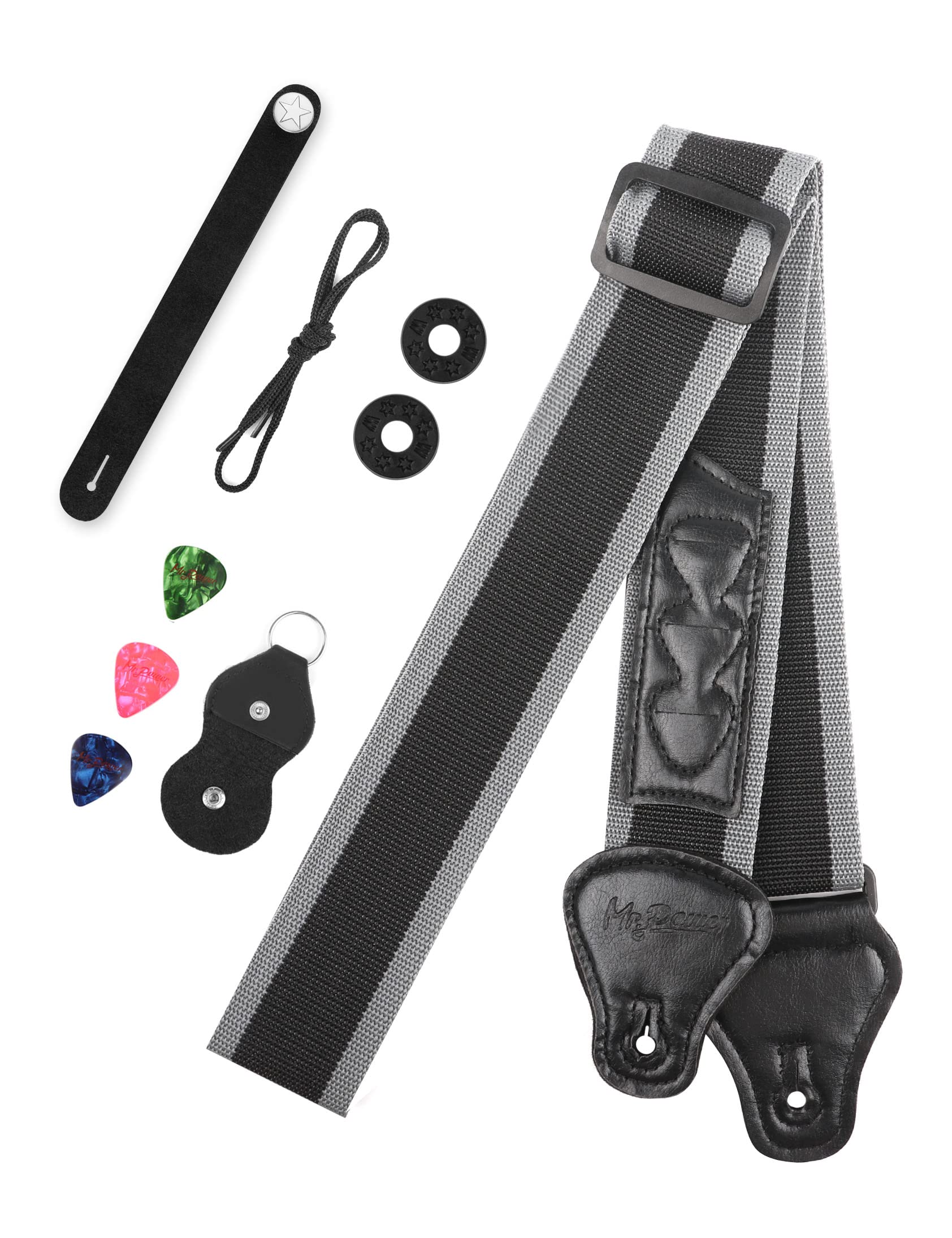 Mr.Power Guitar Strap 36.6In   65In With 3 Pick Holders For Electric/Acoustic (Nylon Strap With Accessories)