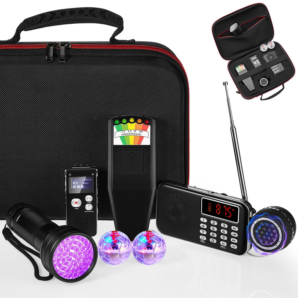 Dunzy 8 Pcs Ghost Hunting Equipment Kit, Include 1 Emf Meter 1 Spirit Ghost Hunting Research Box 1 Voice Recorders 1 Flashlight