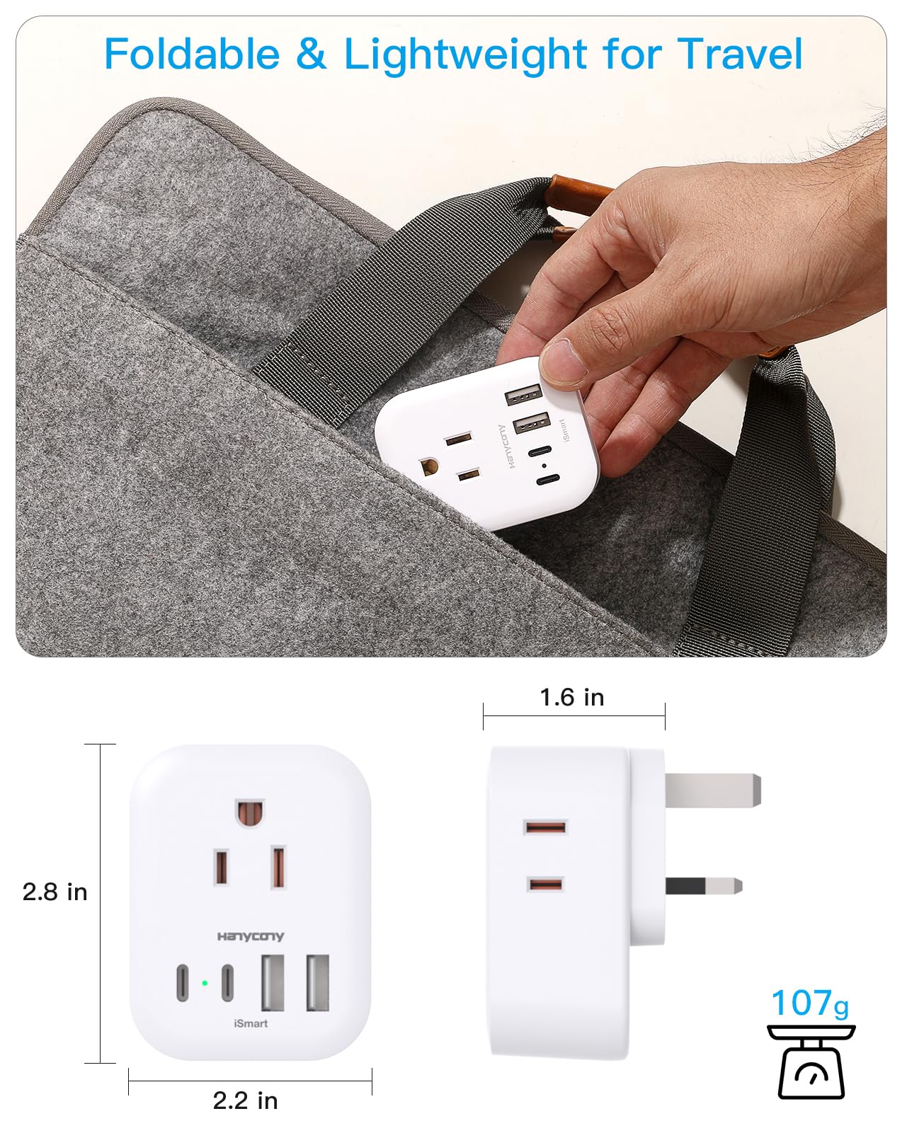 Us To Uk Plug Adapter For Travel, Ireland Plug Adapter, Type G Adapter With 4 Outlets 4 Usb Ports (2 Usb C), Uk Power Adapter Fo