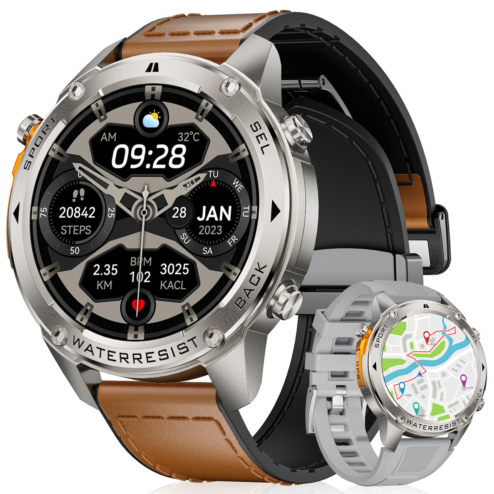 Gps Smart Watch For Men(Answer/Make Call),6 Satellite Positioning/Compass,50M Waterproof,500Mah Extra-Large Battery,1.43 '' Amol