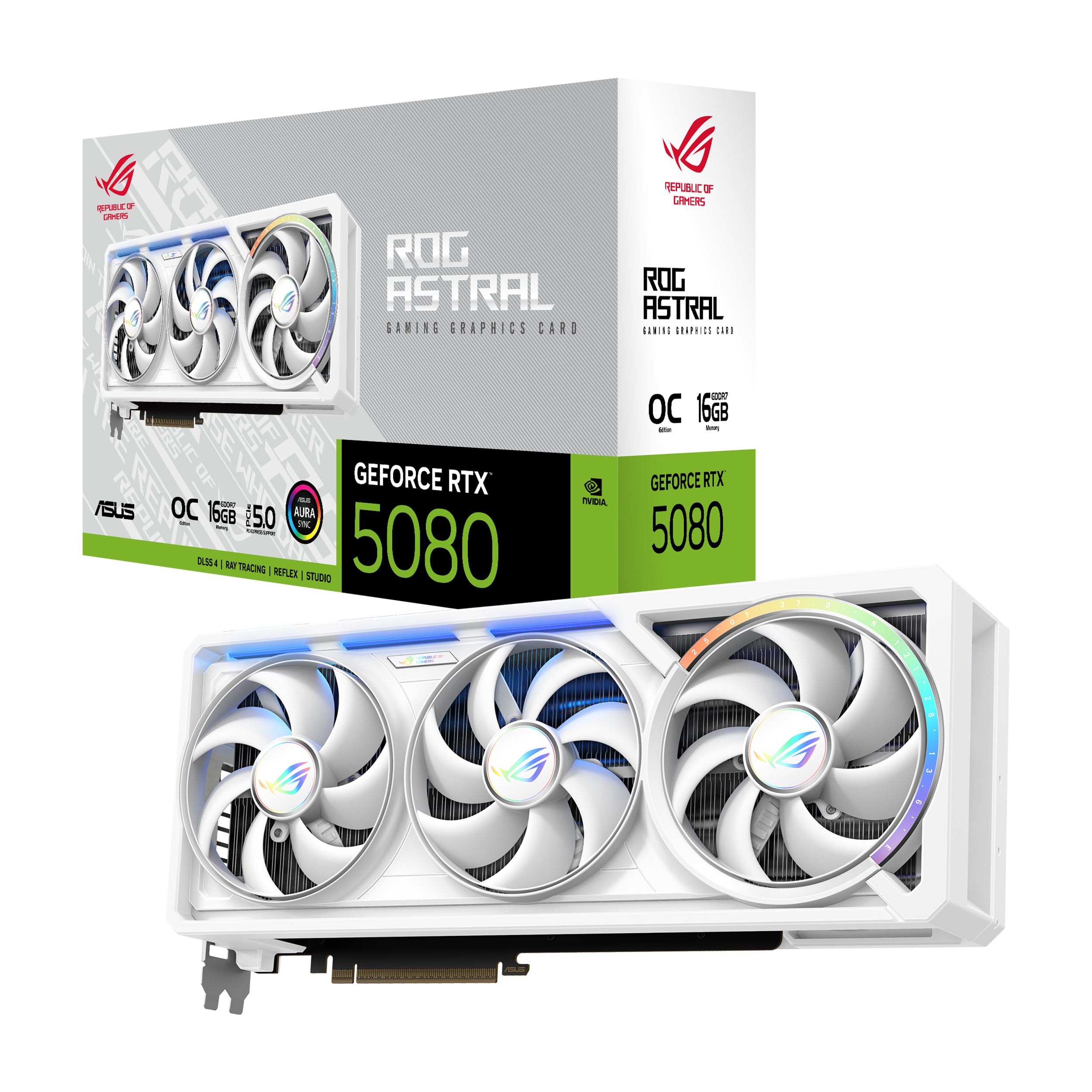 ASUS ROG Astral GeForce RTX 5080 16GB GDDR7 White OC Edition  QuadFan Graphics Card Delivering unprecedented Airflow and air P