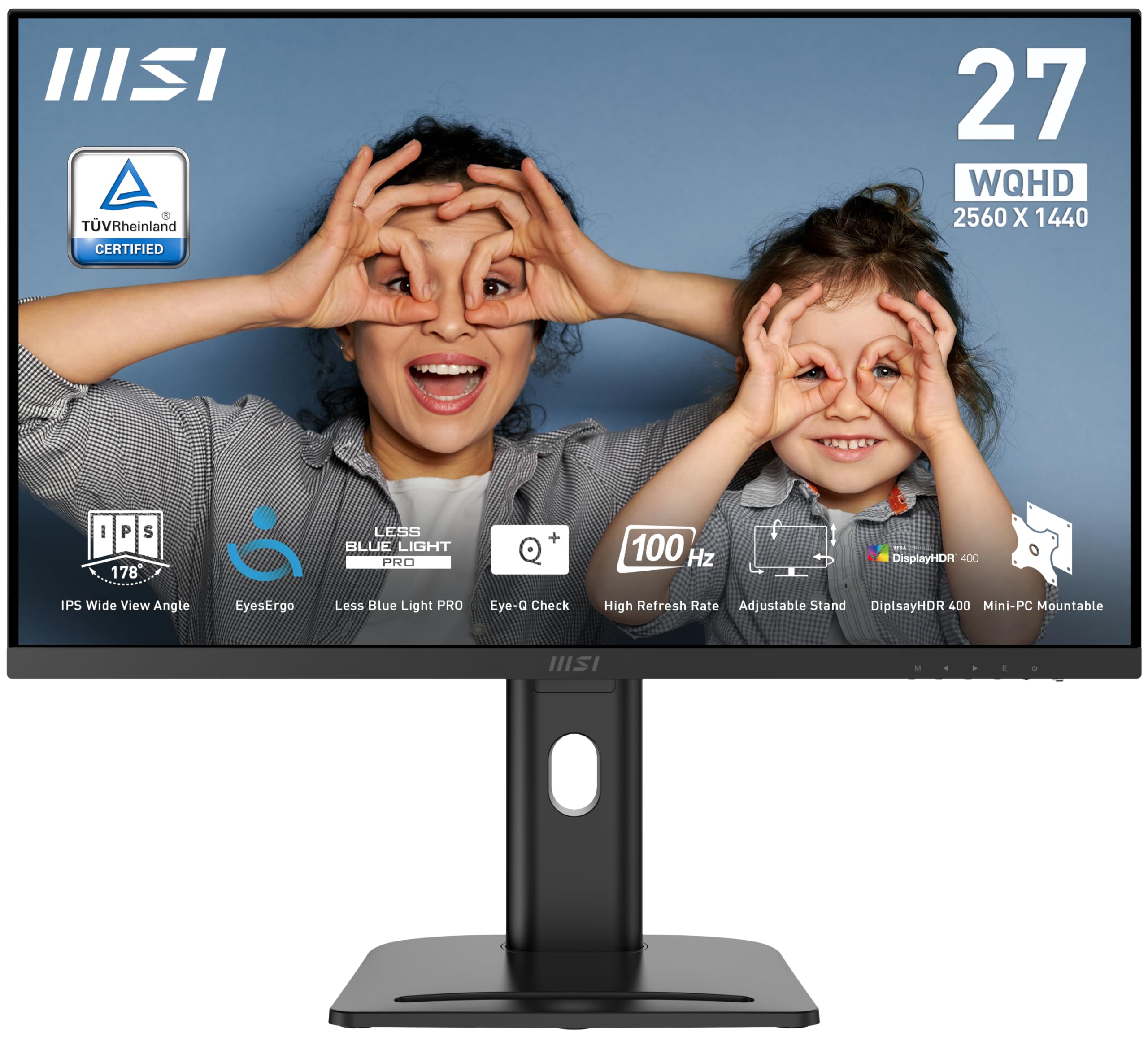 MSI PRO MP273QP E2 27-inch IPS 2560 x 1440 (QHD) Computer Monitor, 100Hz, HDR400, Free-Sync, HDMI, DP Port, VESA Mountable, Heig