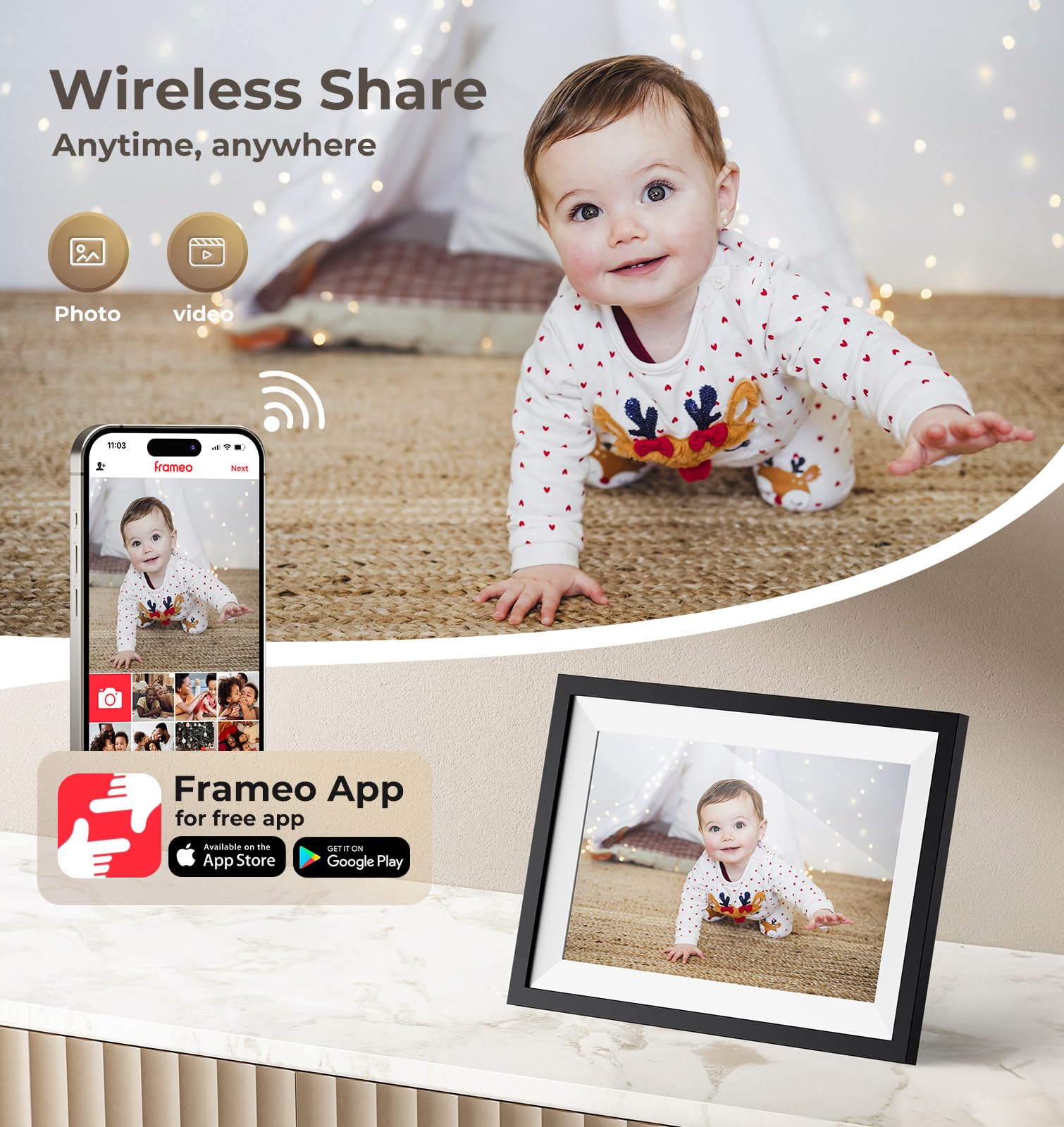 Frameo Digital Picture Frame Wi Fi 10.1Inch Smart Digital Photo Frame,Electronic Digital Picture Frames Load From Phone,1280X800